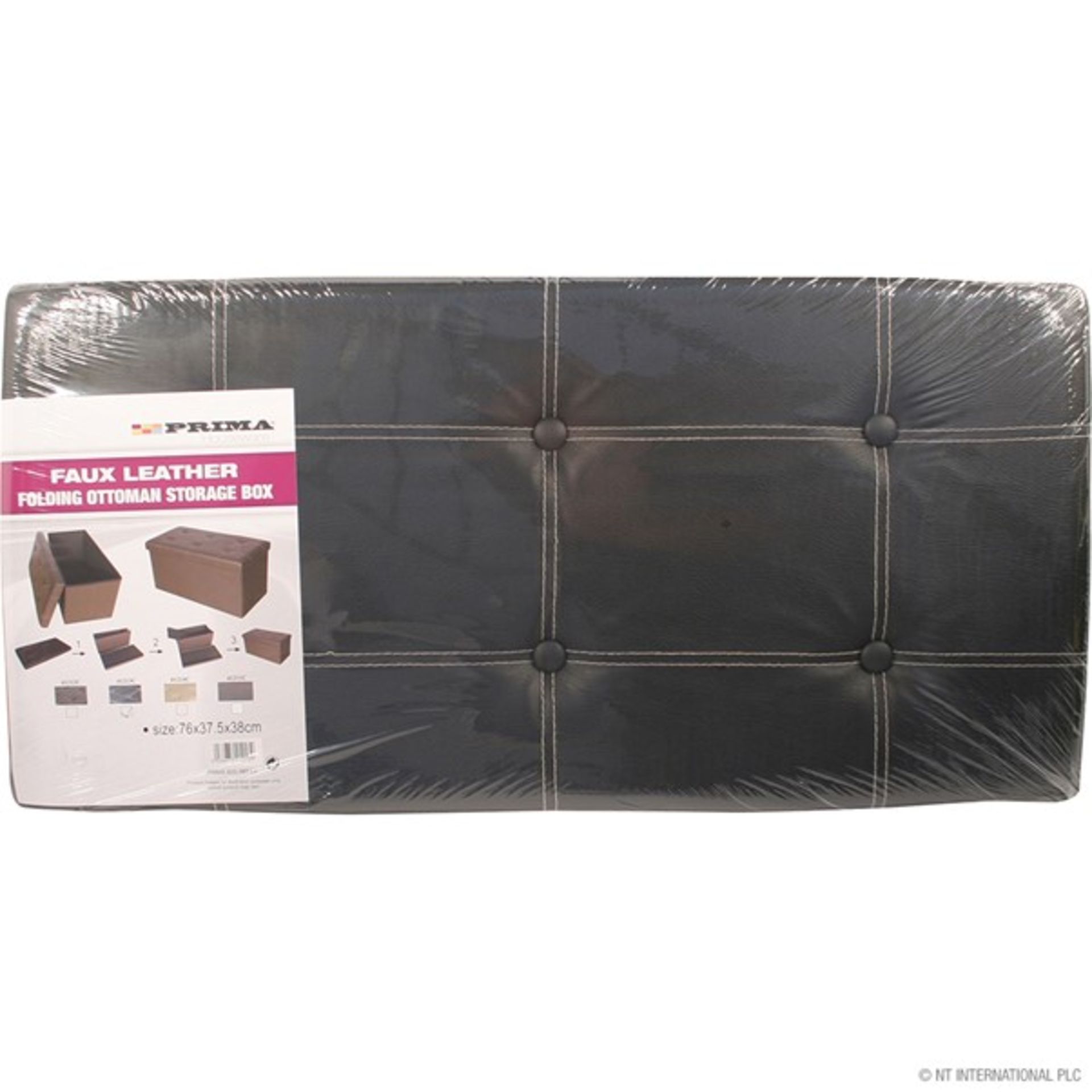 New Black Faux Leather Folding Ottoman Storage Box - 76 x 38 x 38cm - Image 2 of 2