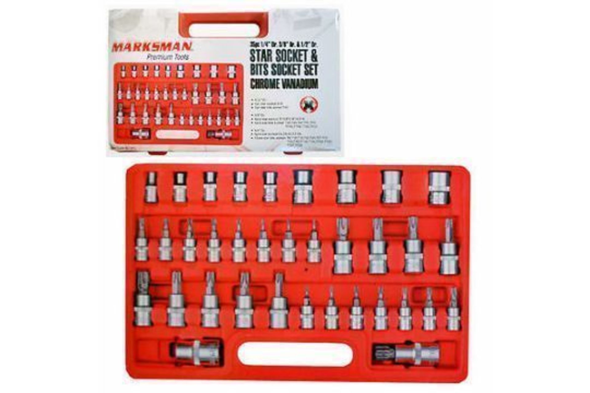 New 35PC 1/4" STAR SOCKET &BIT SET CHROME VANADIUM EXTENSION BAR GARAGE TOOLS