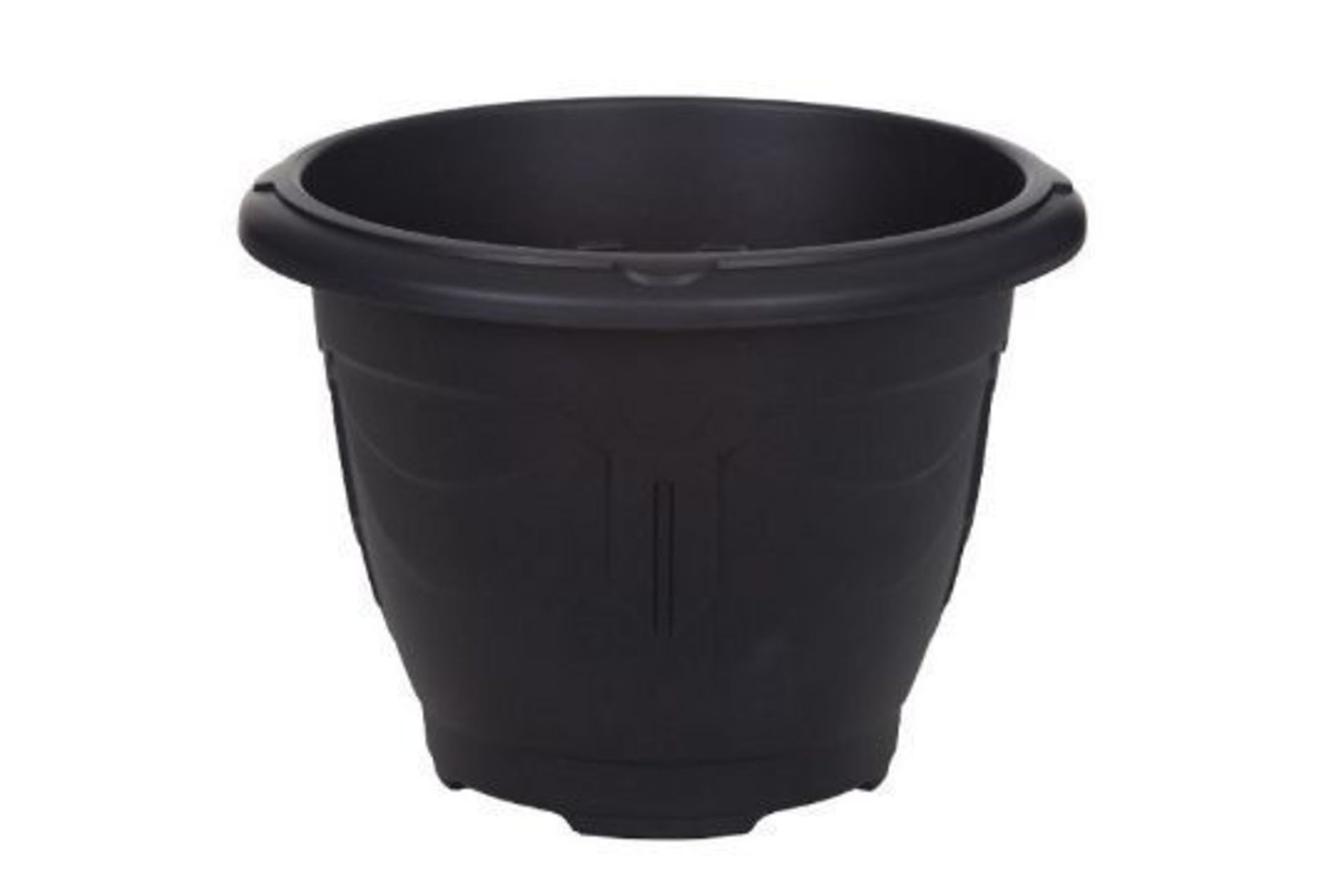 x 2 Black Round Venetian Pot Decorative Plastic Garden Flower Planter Pot 24cm