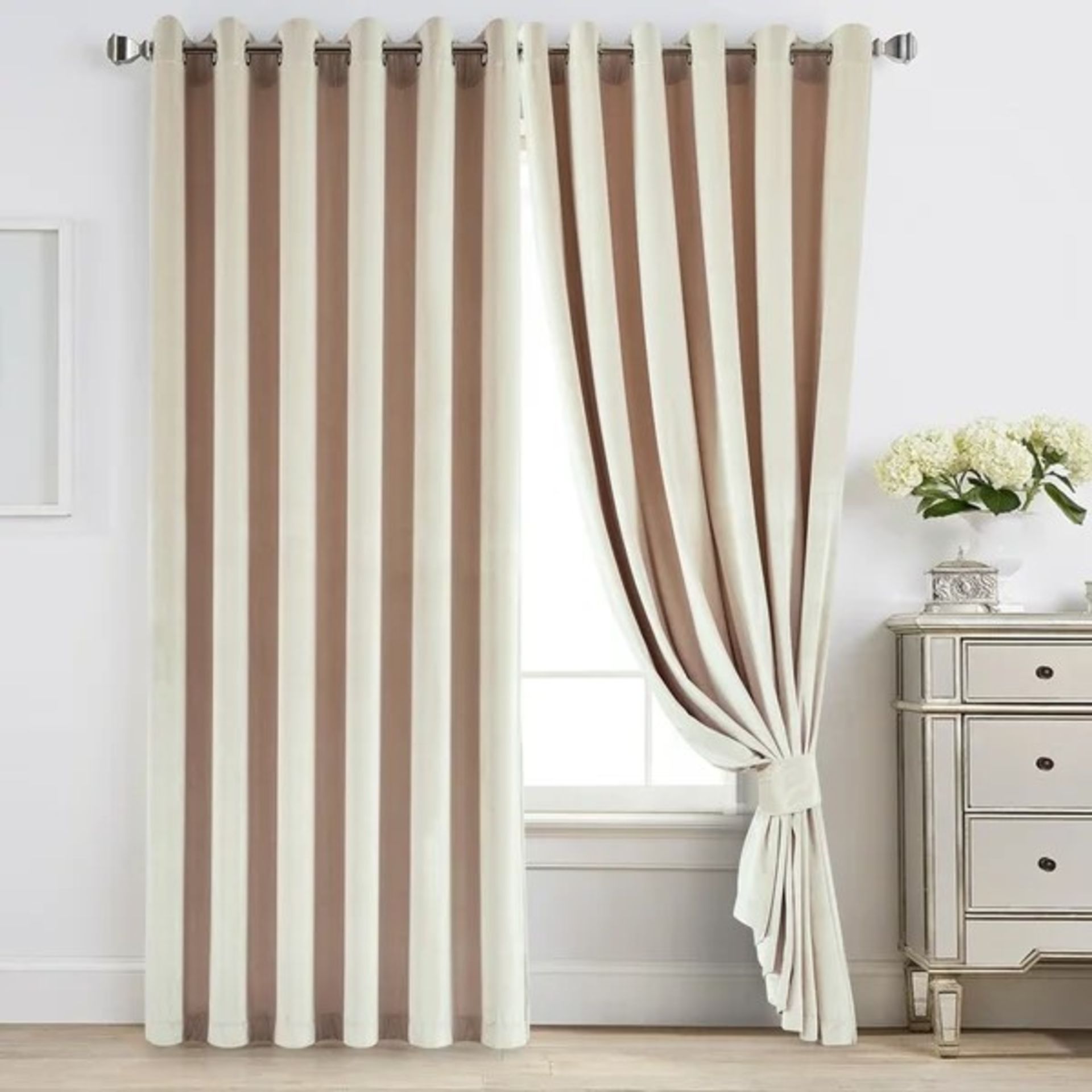 RRP £ 57.92 - Reede Eyelet Sheer Curtains - Beige - 161 W x 229 D cm