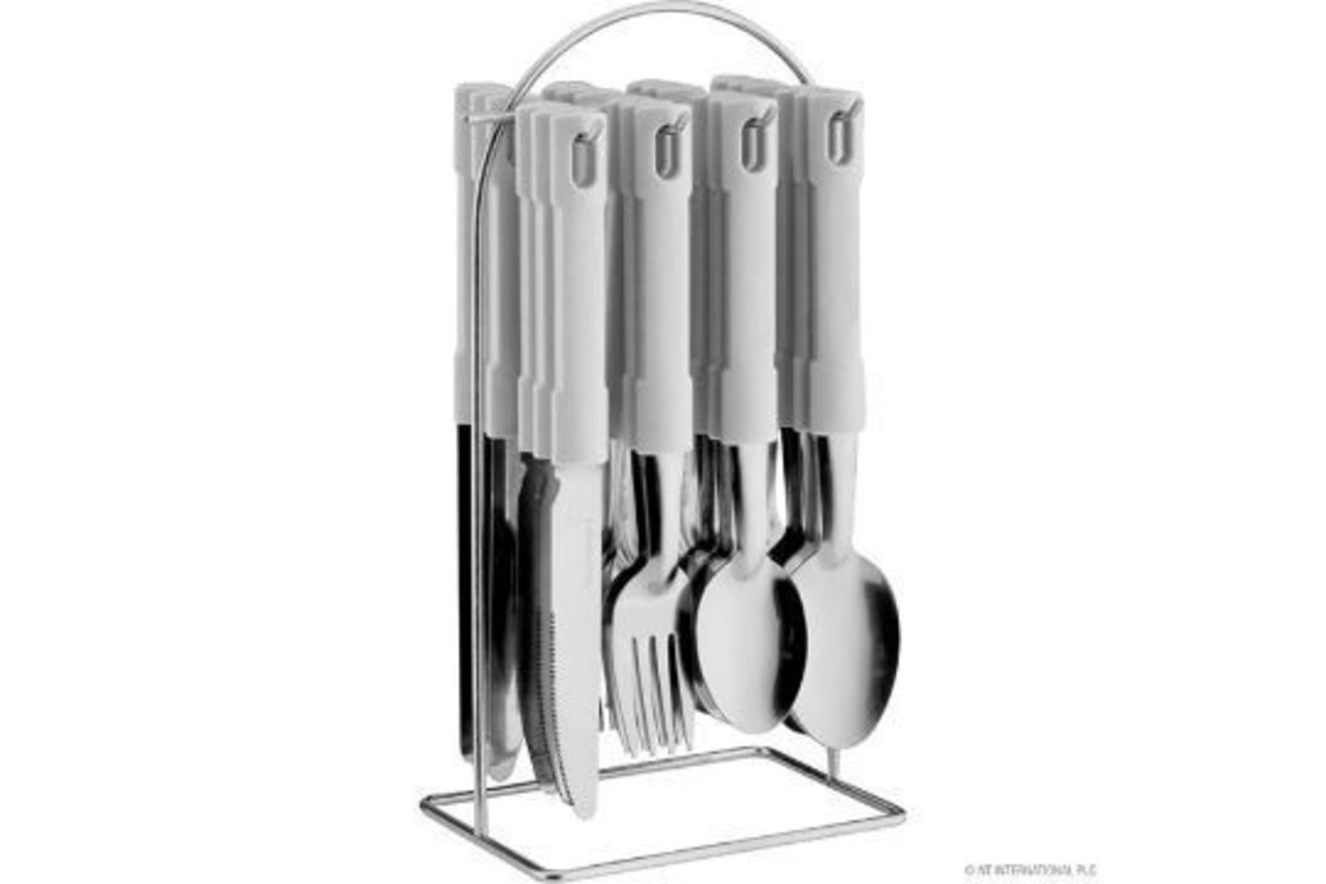 New White 24pc S/S Cutlery Set with Metal Stand