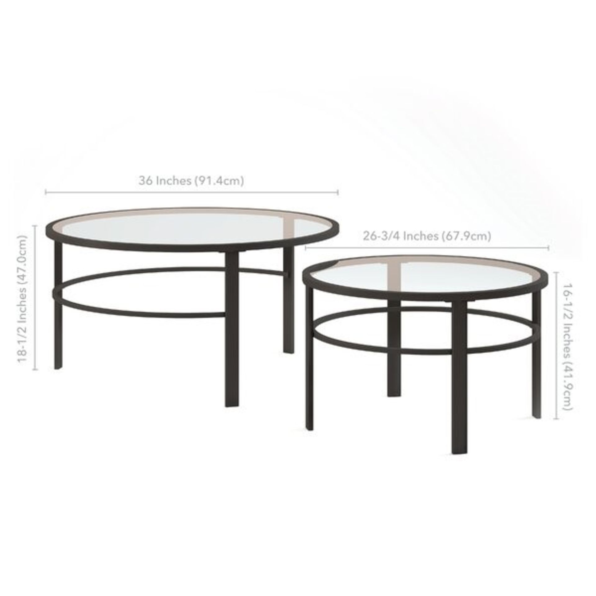 RRP £193.99 - Eva Nesting 2 Piece Coffee Table Set - 46.99cm H x 91.44cm L x 91.44cm D - - Image 3 of 3