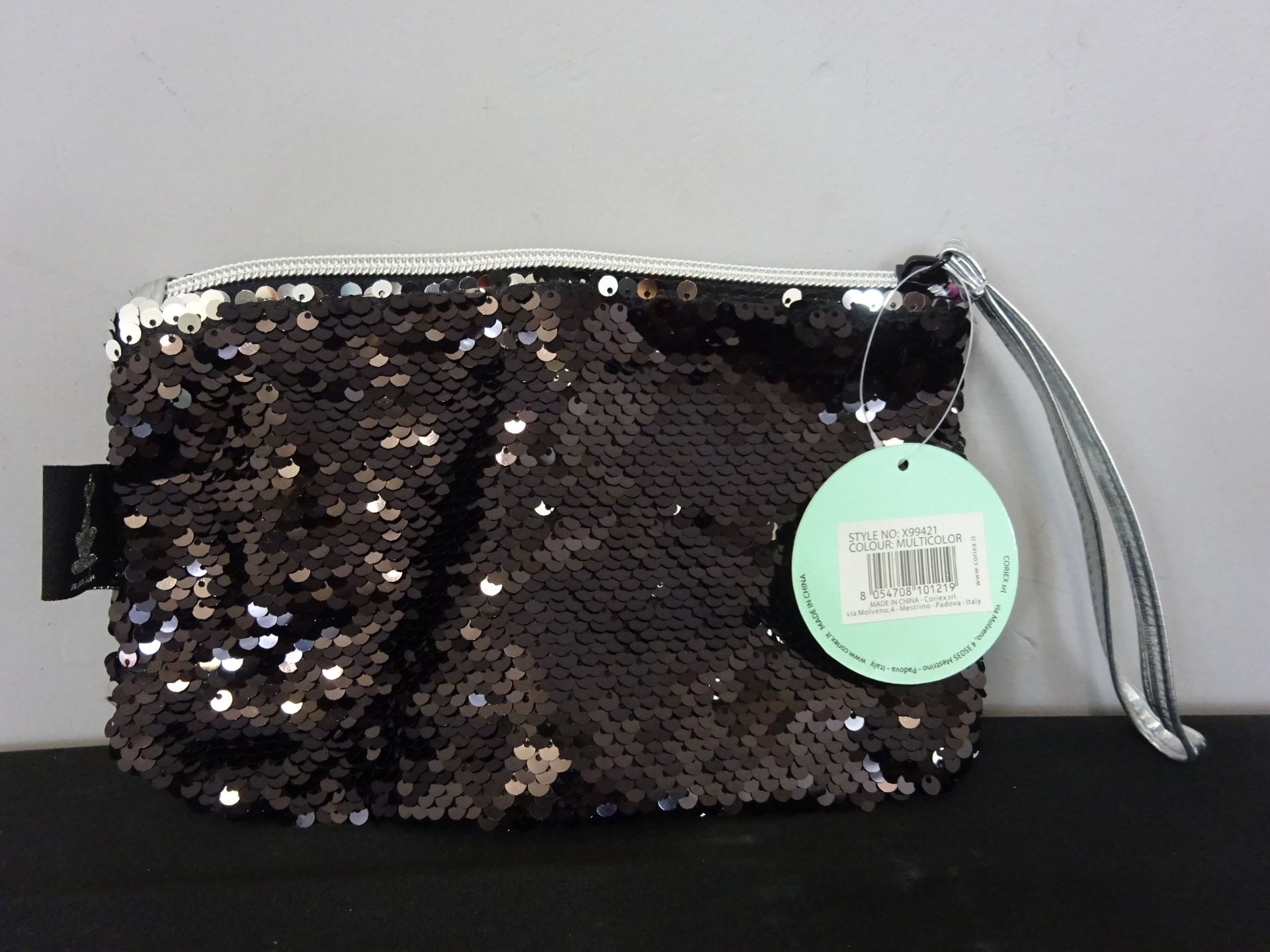 New Small Black & Silver Sequined Sequined Pencil Case