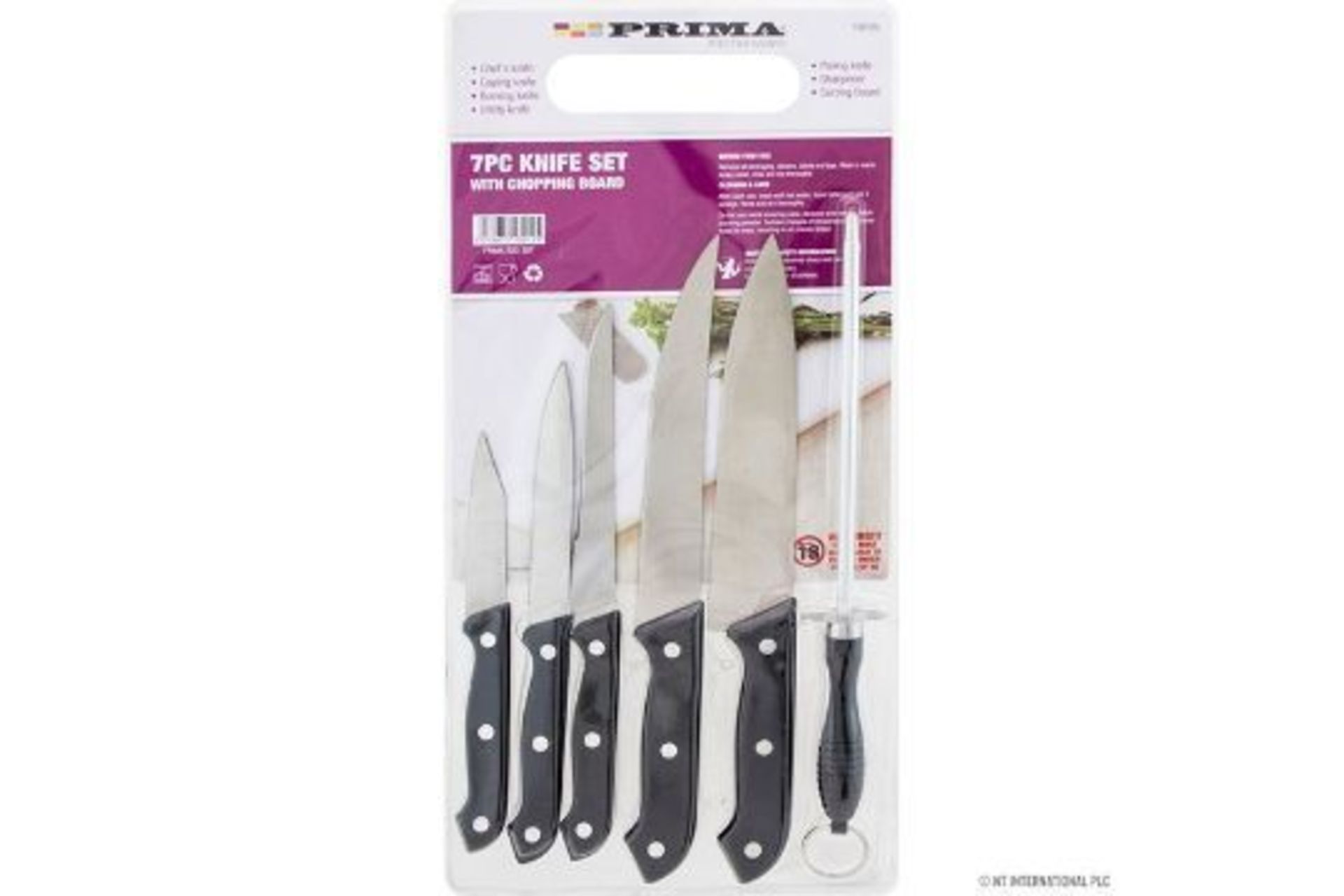 New Prima 7pcs Knife Set in Plastic cutting Board 0.8mm