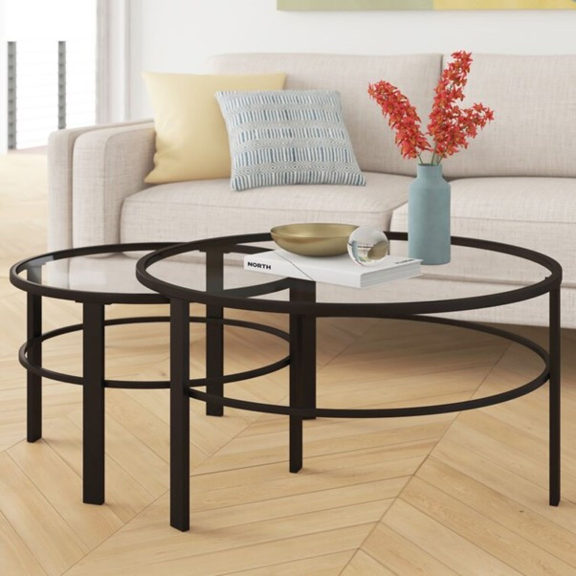 RRP £193.99 - Eva Nesting 2 Piece Coffee Table Set - 46.99cm H x 91.44cm L x 91.44cm D -