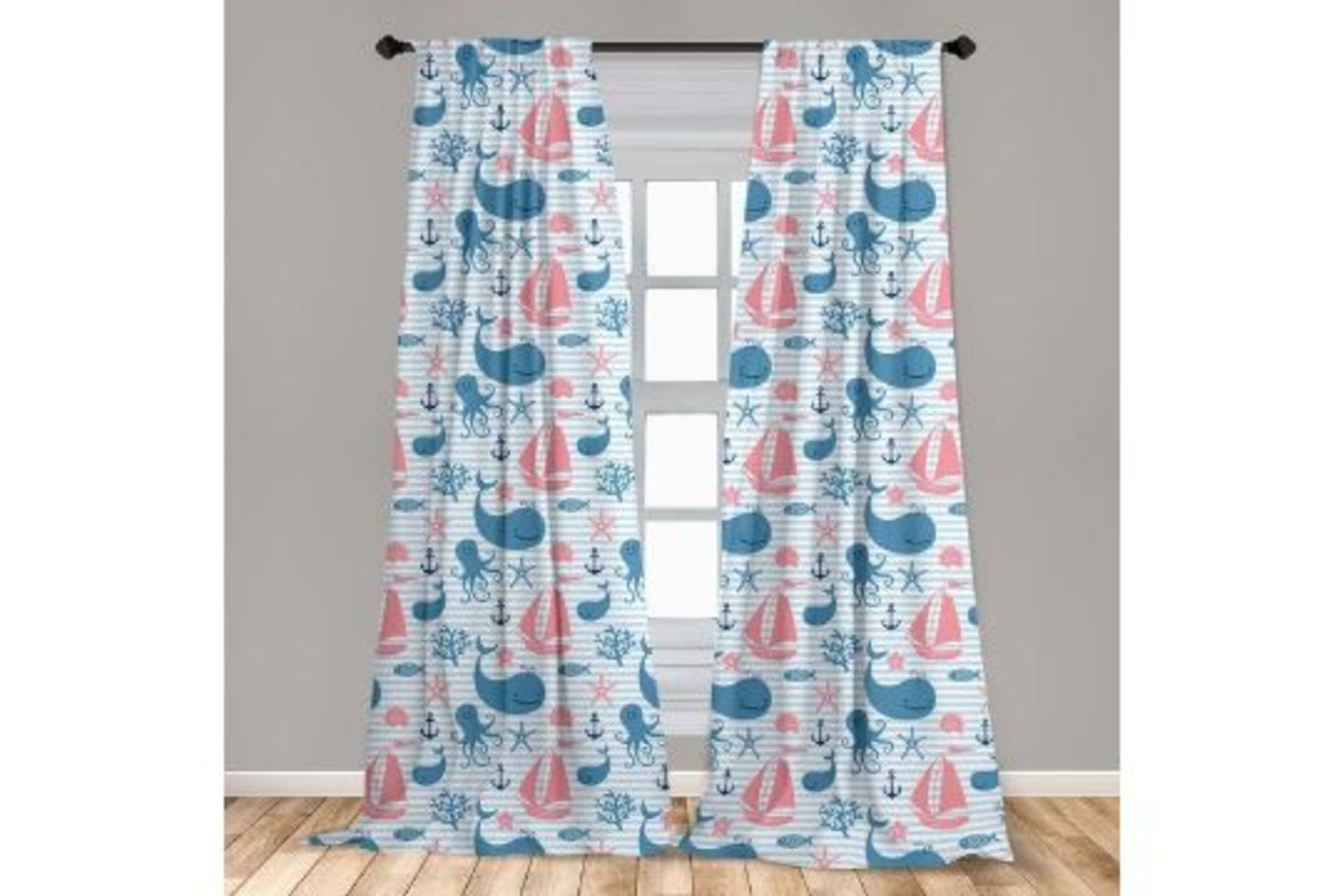 RRP £47.99 - Bronislav Octopus Whales Sailing Slot Top 4Curtains - each panel 75cm W x 225cm D