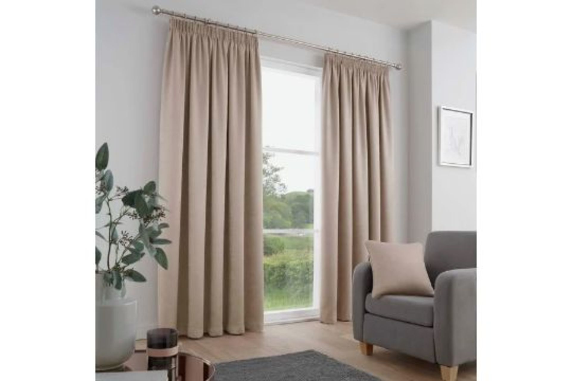 RRP £ 64.28 - Carianna Self Lined Pair Of Pencil Pleat Curtains By Ebern Designs - Natural - 228 x