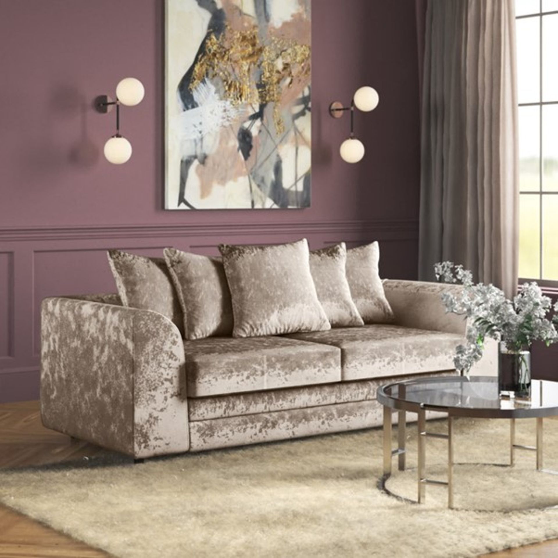 RRP £519.99 - Romelia 3 Seater Sofa - Colour Mink - upholstered in a velvet-like fabric - two broken