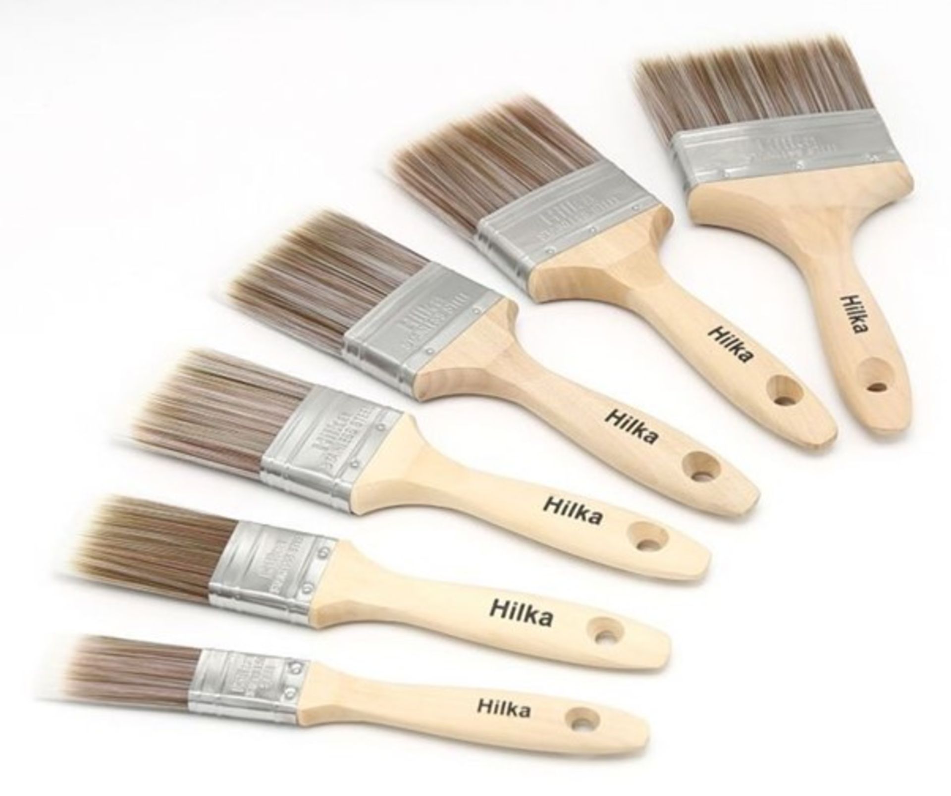 New Hilka 5 pce Wooden Synthetic Bristle Paint Brushes