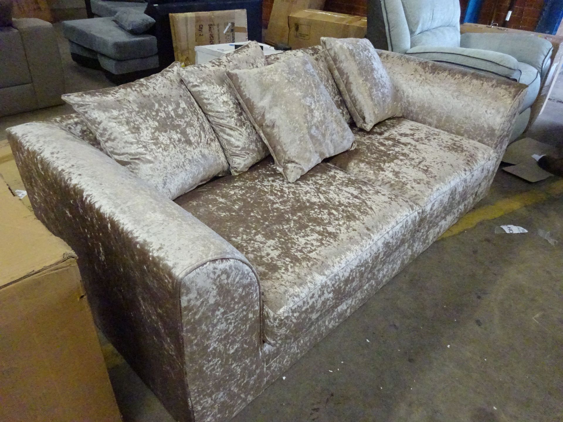 RRP £519.99 - Romelia 3 Seater Sofa - Colour Mink - upholstered in a velvet-like fabric - two broken - Image 5 of 5