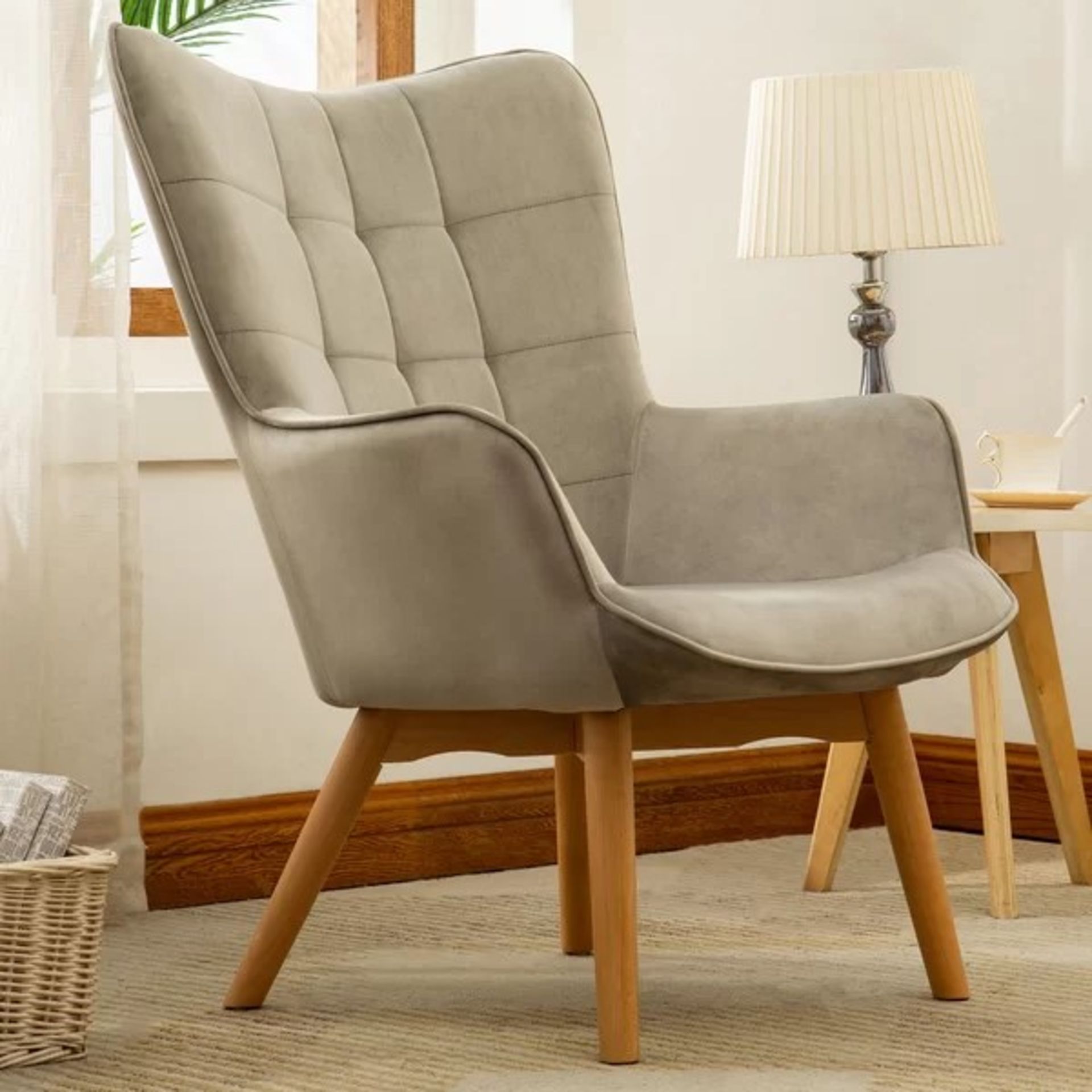 RRP £399.99 - Helzer 72Cm Wide Velvet Lounge Chair - Upholstery Colour: Grey