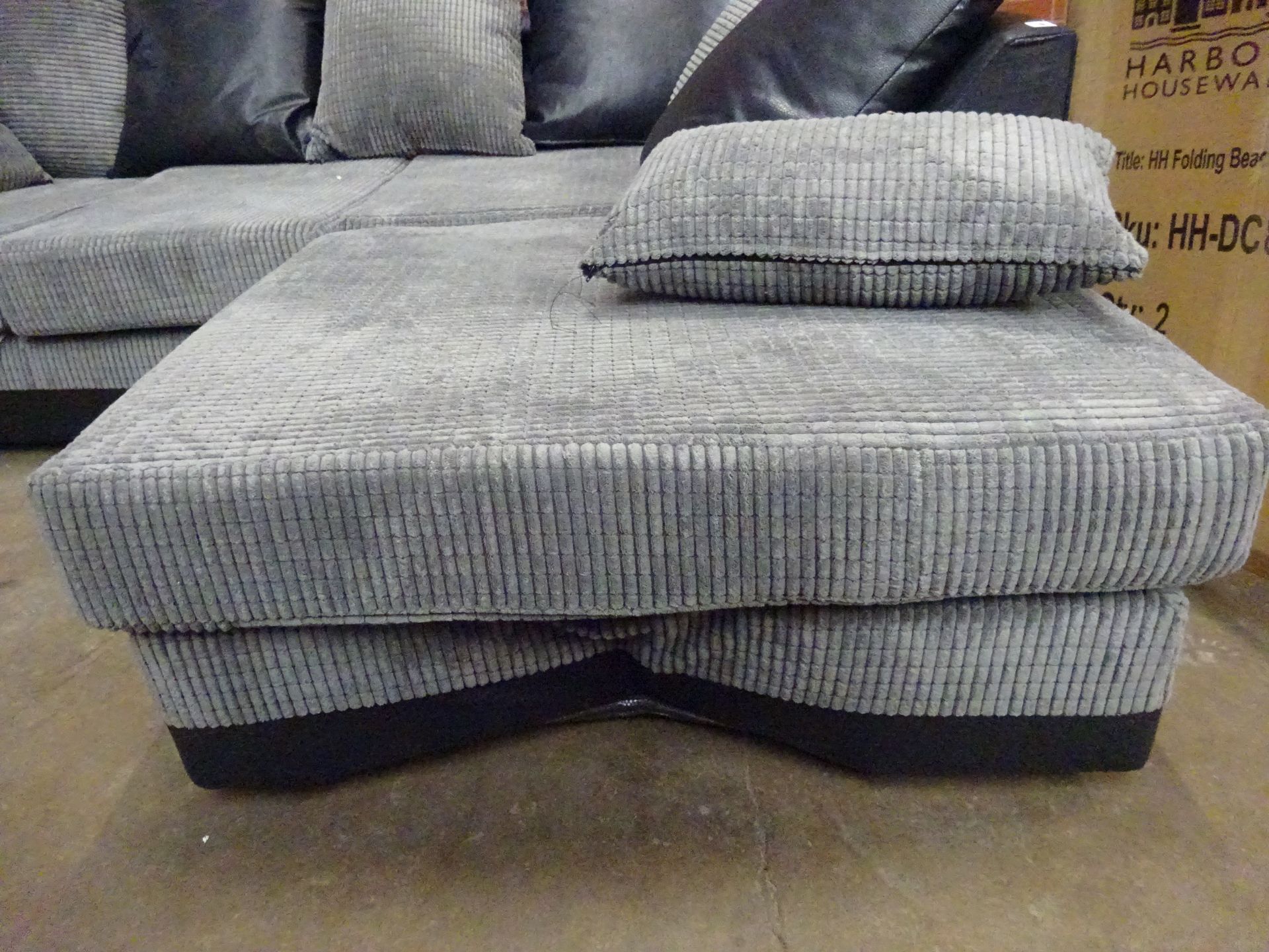 Corner sofa - damage to base see picture - approx 210cm by 160cm black and grey - COLLECTION ONLY - Image 2 of 2