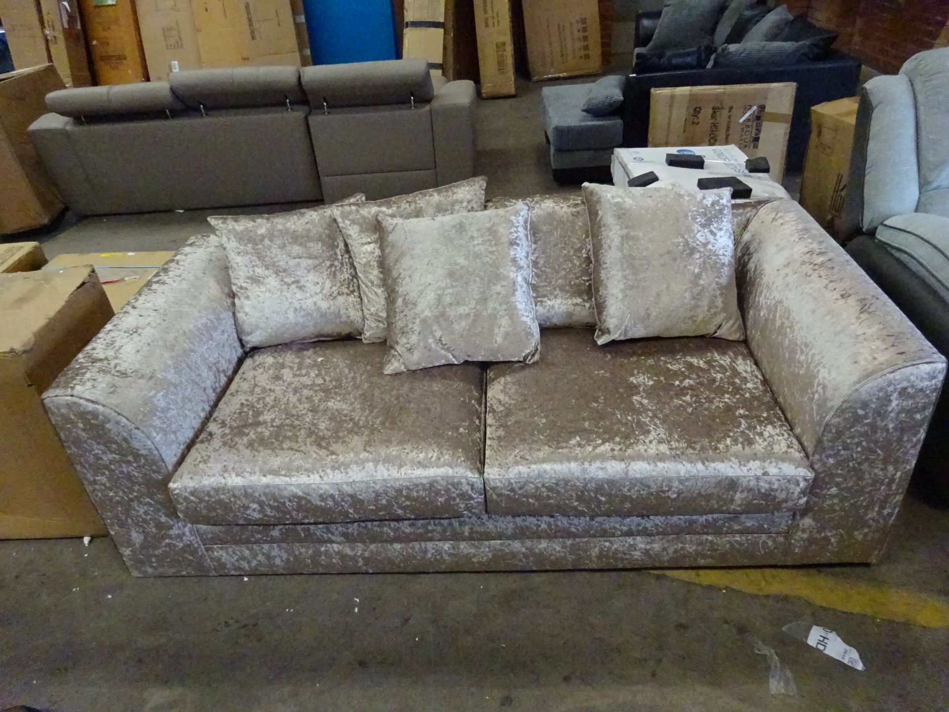 RRP £519.99 - Romelia 3 Seater Sofa - Colour Mink - upholstered in a velvet-like fabric - two broken - Image 4 of 5