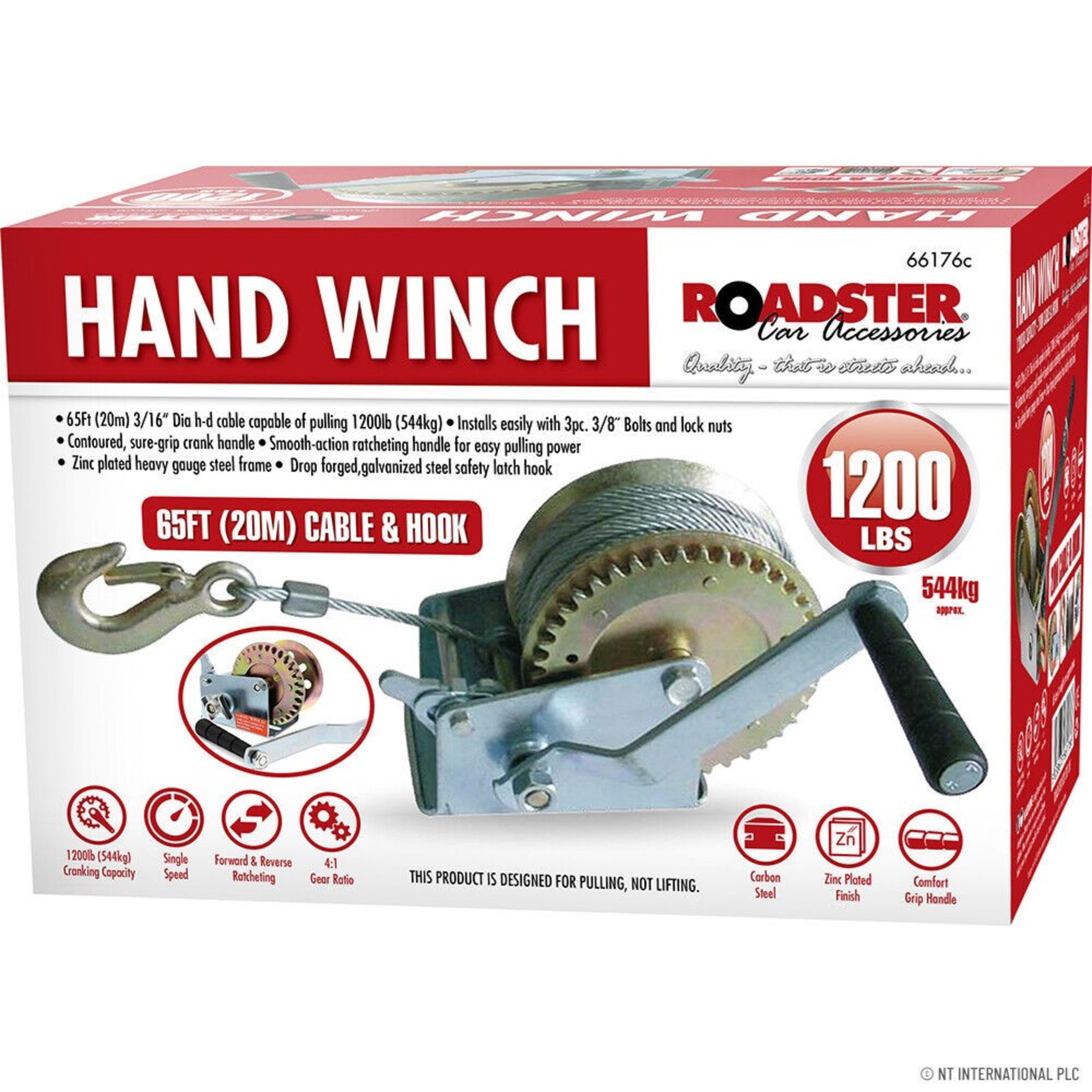 Hand Winch 65ft (20m) Cable and hook