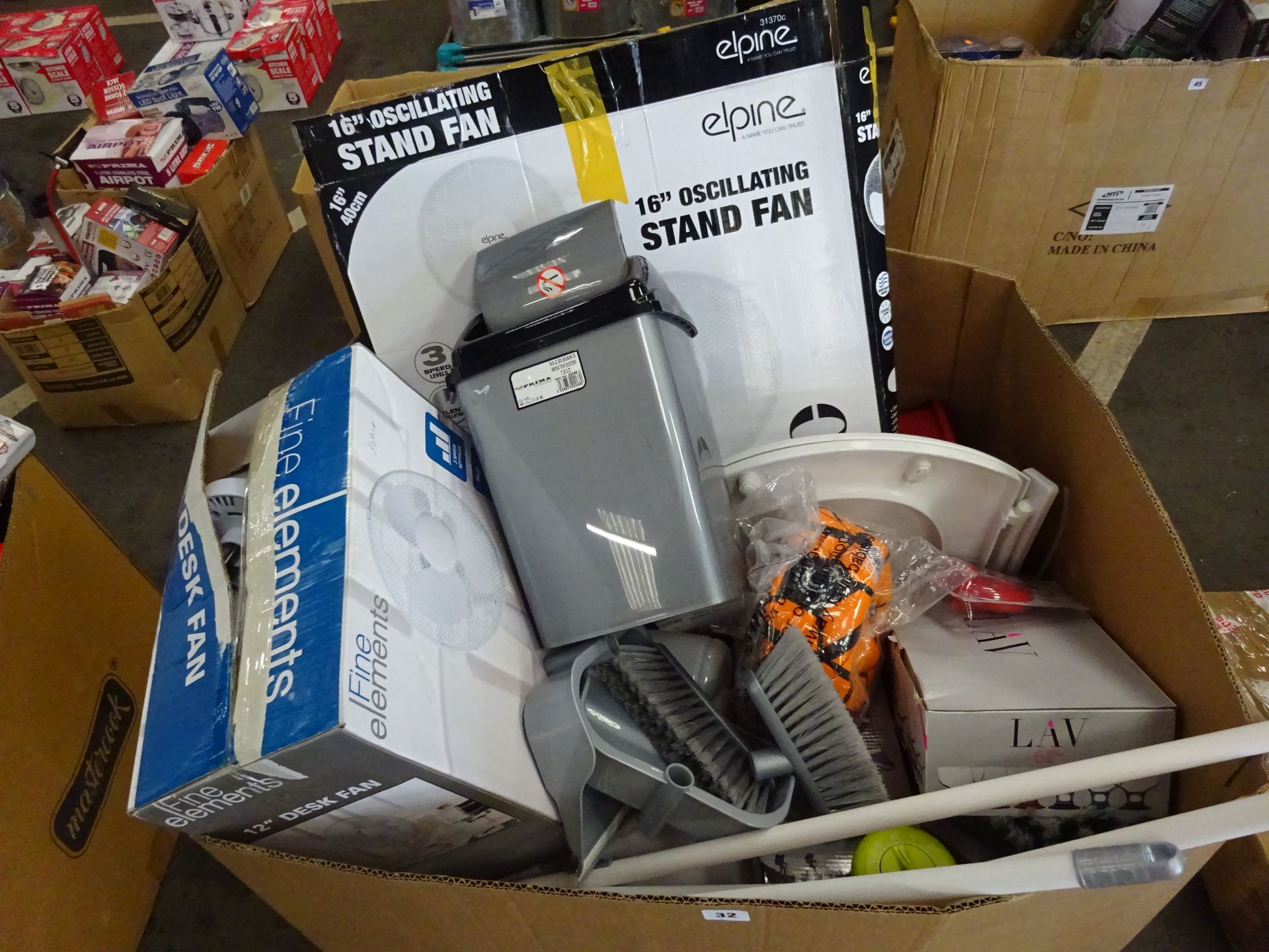 STANDING FAN,PLASTIC BIN, LG BOX OF ELECTRICAL & KITCHENWARE & ODDS - Image 2 of 2