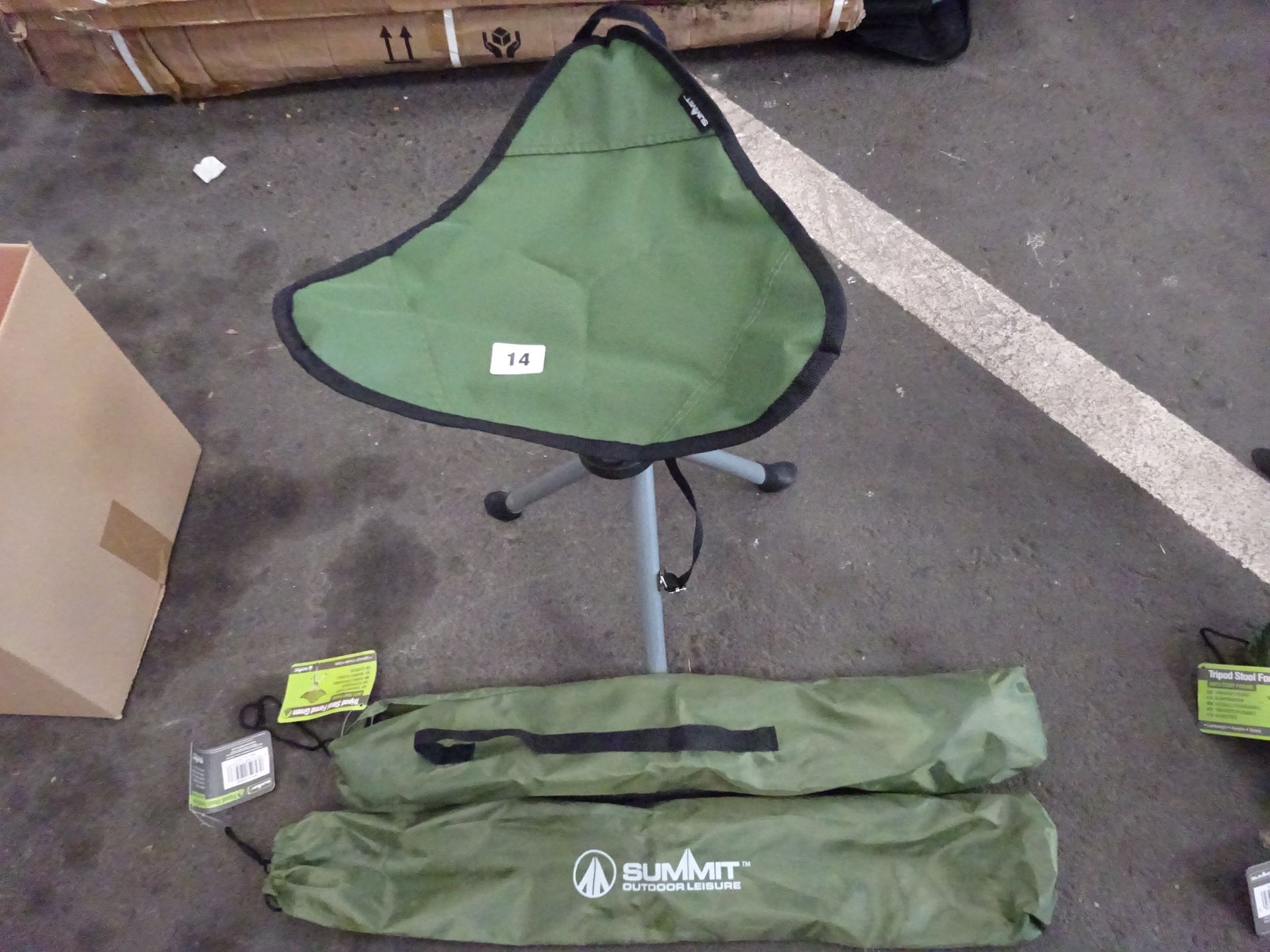 2 NEW GREEN FOLDING TRIPOD STOOLS