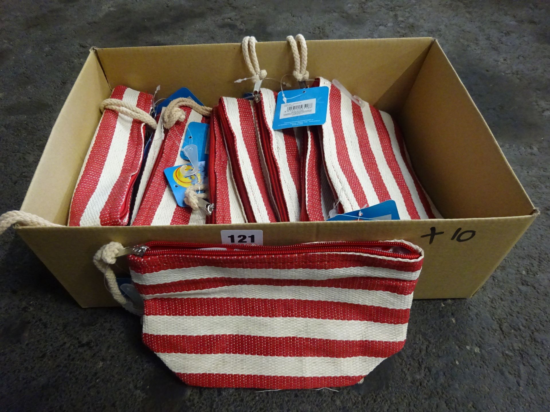 BOX OF 10 NEW RED & WHITE STRIPED BAGS