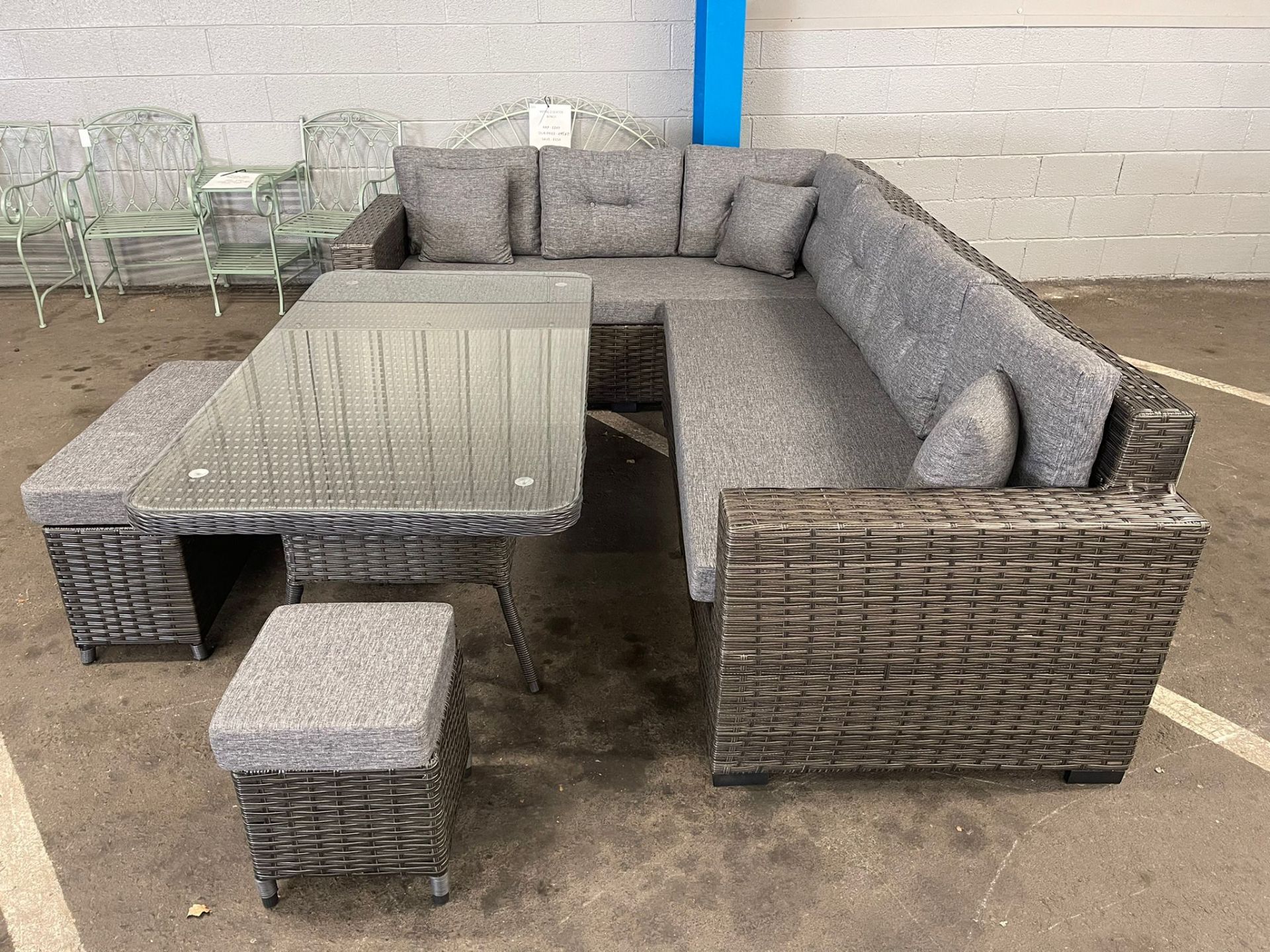 SRP £2750 - New Grey Eight Seater Sofa Set With Dining Table & Two Stools - LAST ONE - COLLECTION - Image 2 of 4