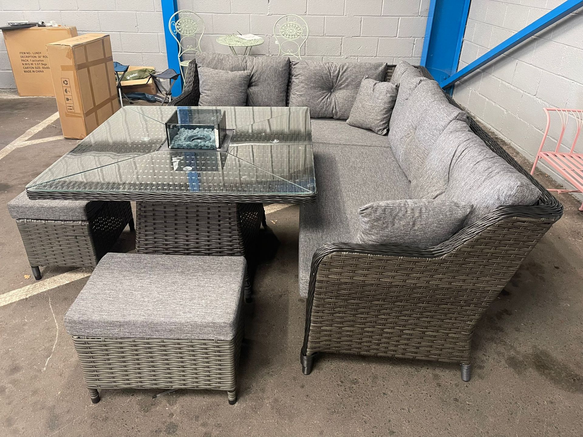 SRP £2250 - New Grey Six Seater Sofa Set With Dining Table With Burner & Two Stool - COLLECTION - Image 2 of 4