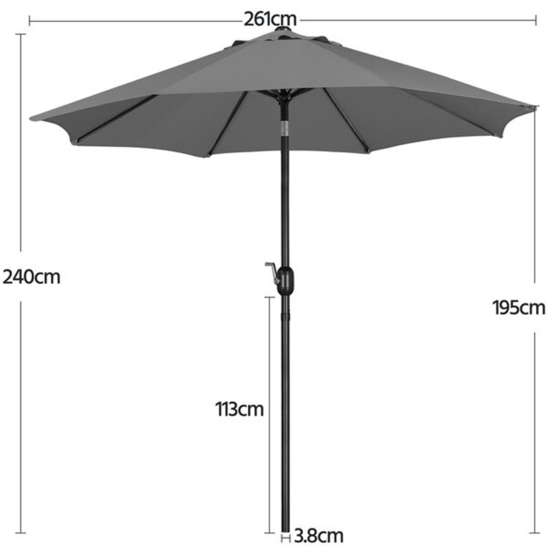 RRP £85.99 - Arnoldine 2.6m Traditional Parasol - 261 W x 261 - With a few minutes of assembly, this - Image 3 of 3