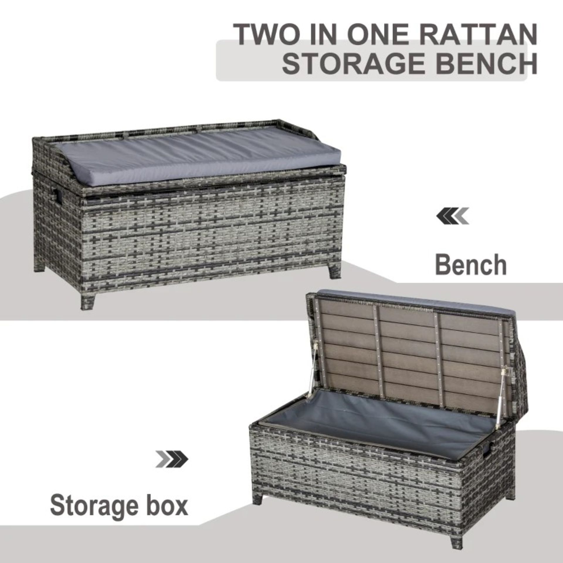 RRP £499.99 - PE Rattan Bench Patio Wicker Storage Basket Seat Furniture w/ Cushion - TOP CUSHION: - Image 2 of 5