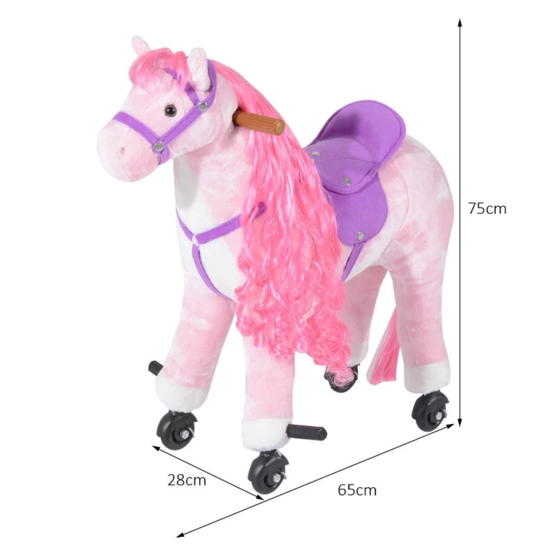 RRP £89.99 - Kids Plush Ride On Walking Horse W/Sound-Pink - This quality toy is recommended for - Image 2 of 3