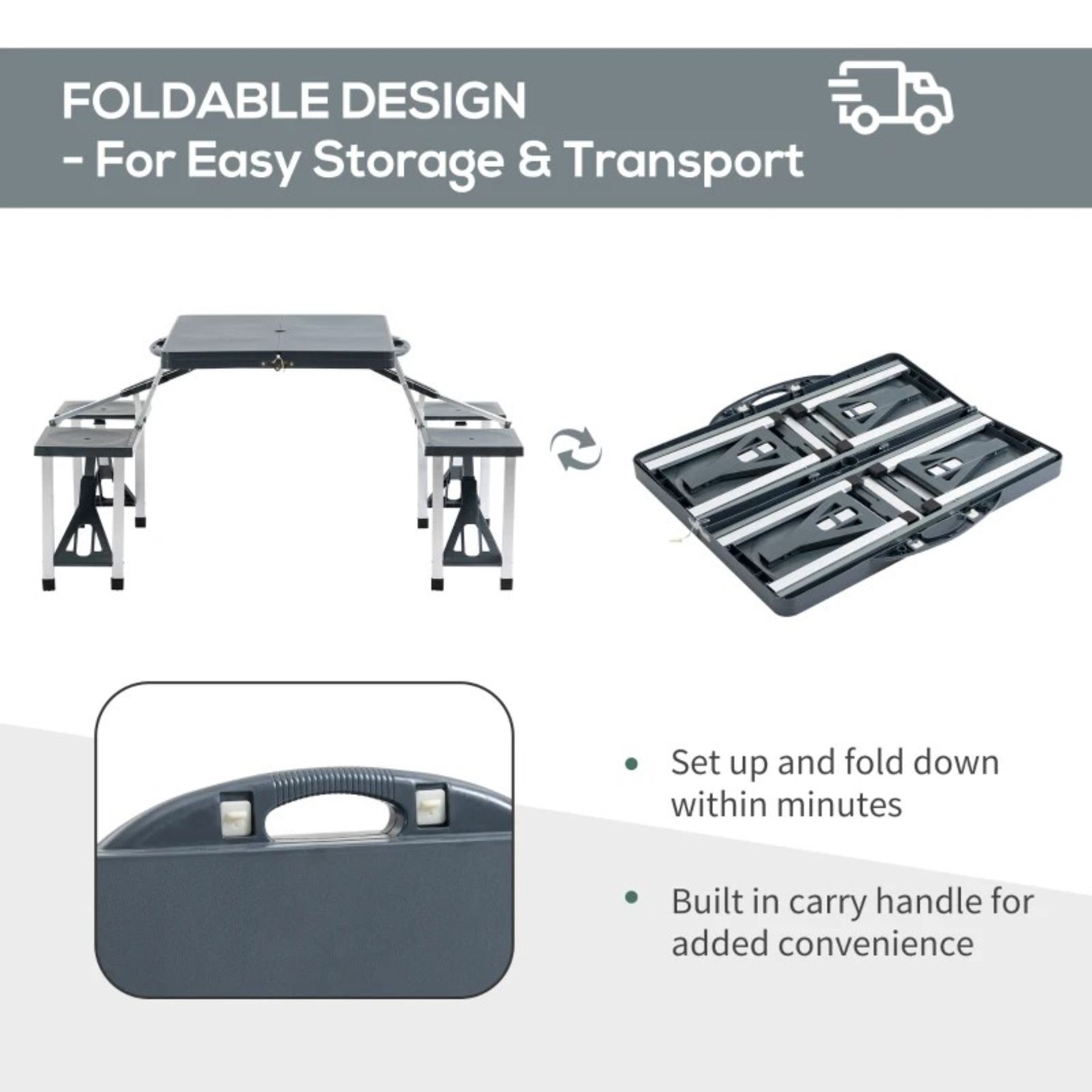 RRP £69.99 - Camping 4-Seat Table Set W/Chairs-Black/Grey - DIMENSIONS: Overall Dimension: 136L x - Image 3 of 4