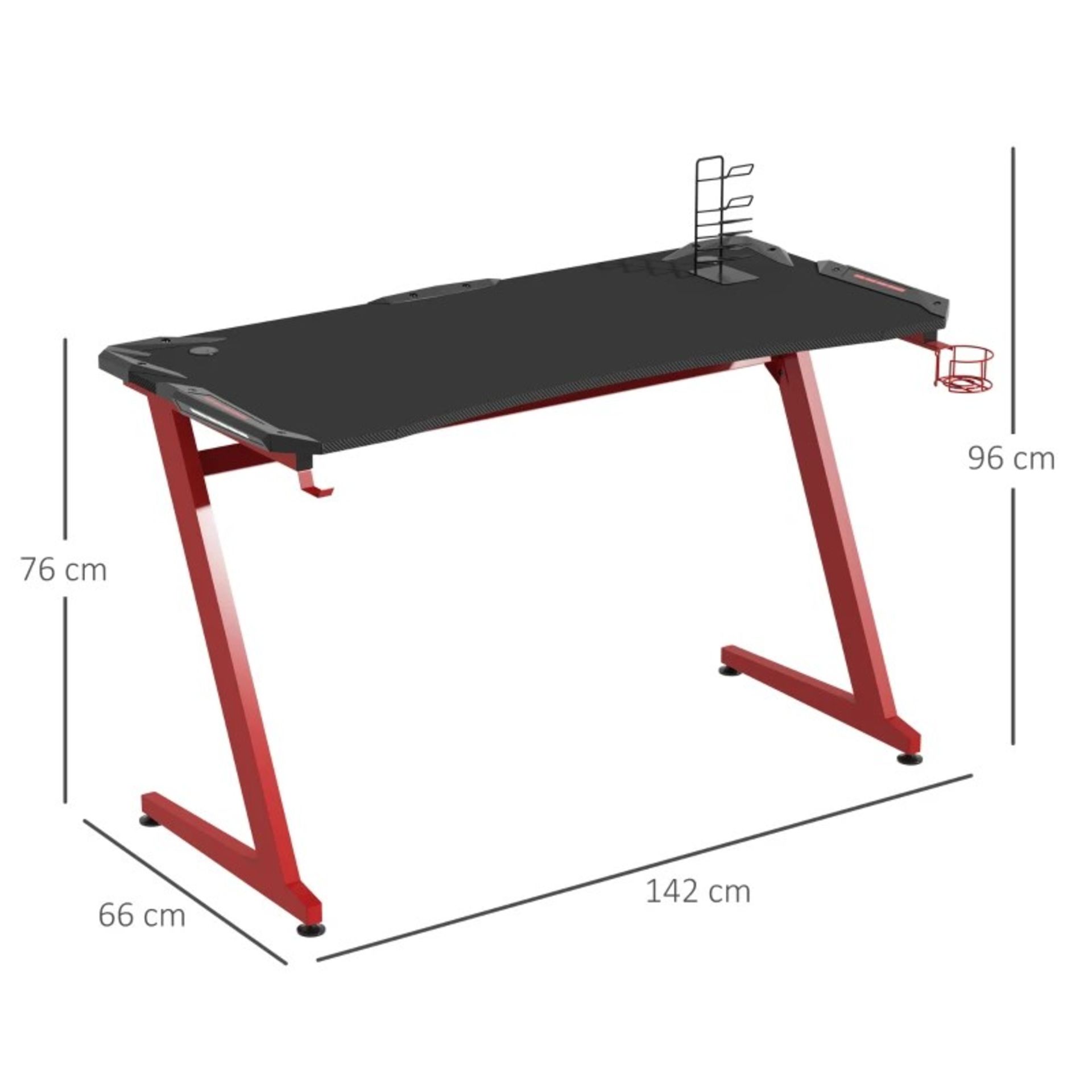 RRP £119 - Gaming Desk, Ergonomic Home Office Desk, Gamer Workstation Racing Table, with Headphone - Image 3 of 4