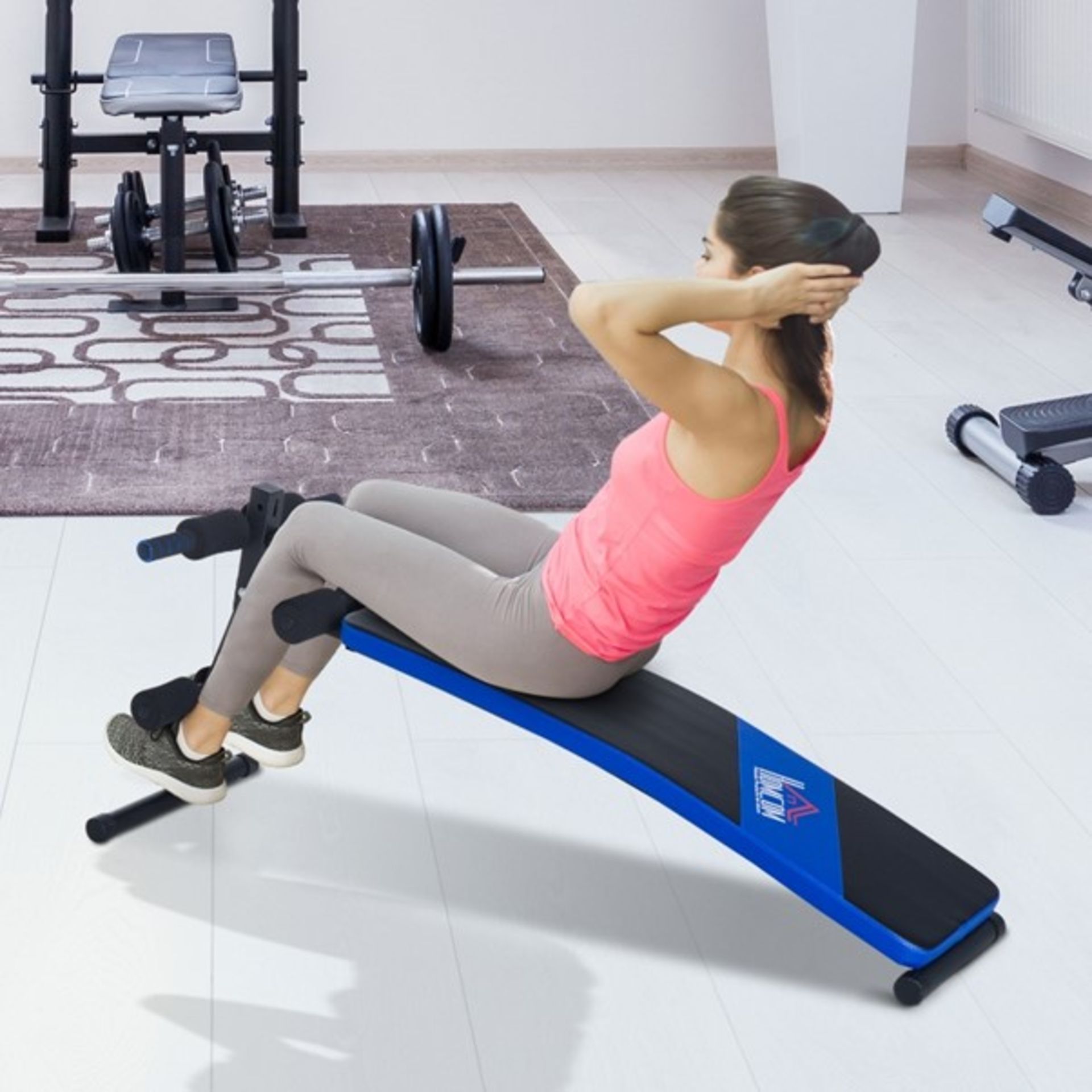 RRP £52.99 - Sit-up Workout Bench, Steel-Black/Blue - Overall Size: 144L x 47W x 51-63H cm. Assembly