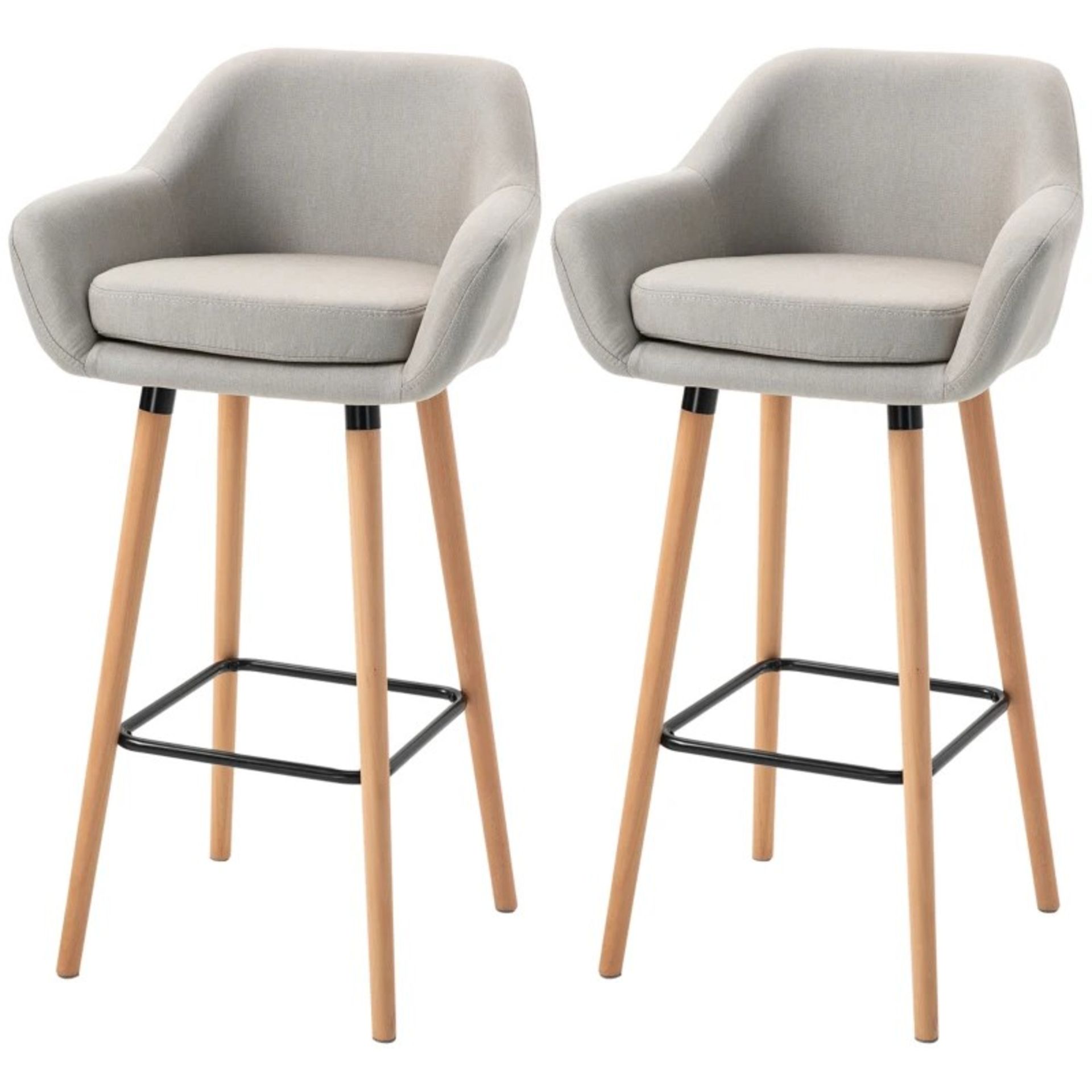 RRP £162.99 - Set of 2 Bar Stools Modern Upholstered Seat Bar Chairs w/ Metal Frame, Solid Wood Legs - Image 2 of 5
