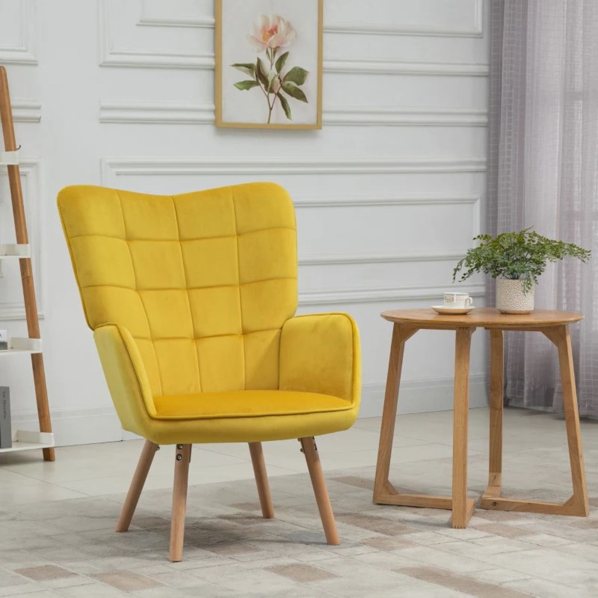 RRP £190 - Accent Chair VelvetTufted Wingback Armchair Club Chair with Wood Legs Yellow -