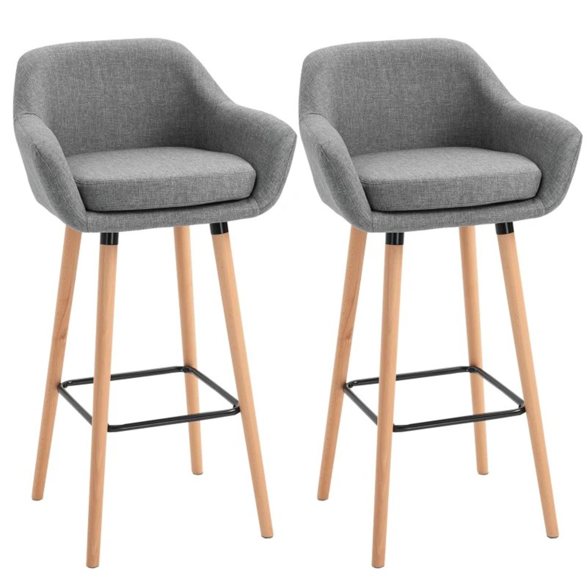 RRP £156.99 - Set of 2 Bar Stools Modern Upholstered Seat Bar Chairs w/ Metal Frame, Solid Wood Legs - Image 2 of 4