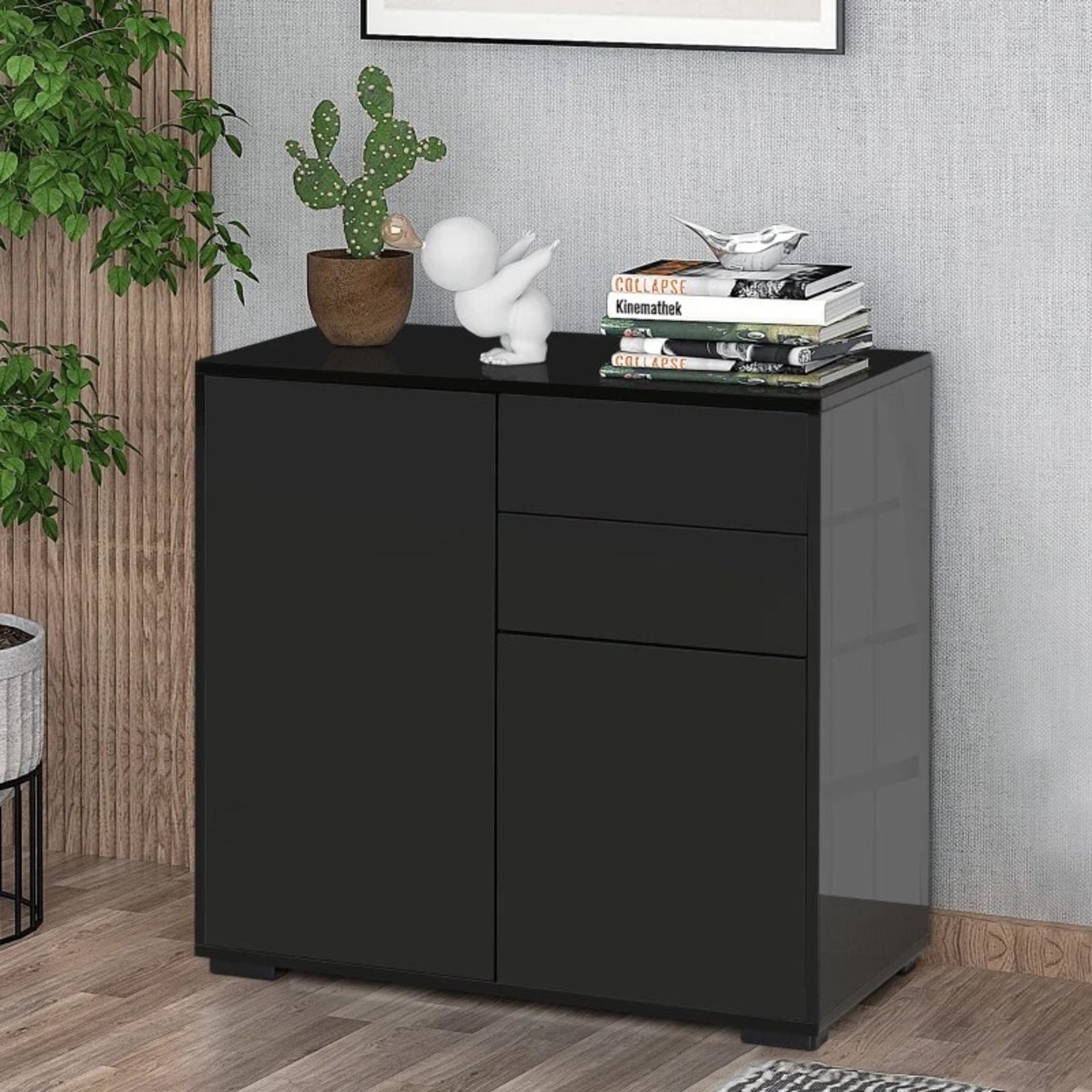 RRP £108.99 - Push-Open Two-Drawer Cabinet, with Two Doors – Black - DIMENSIONS: 74H x 79W x 36Dcm.