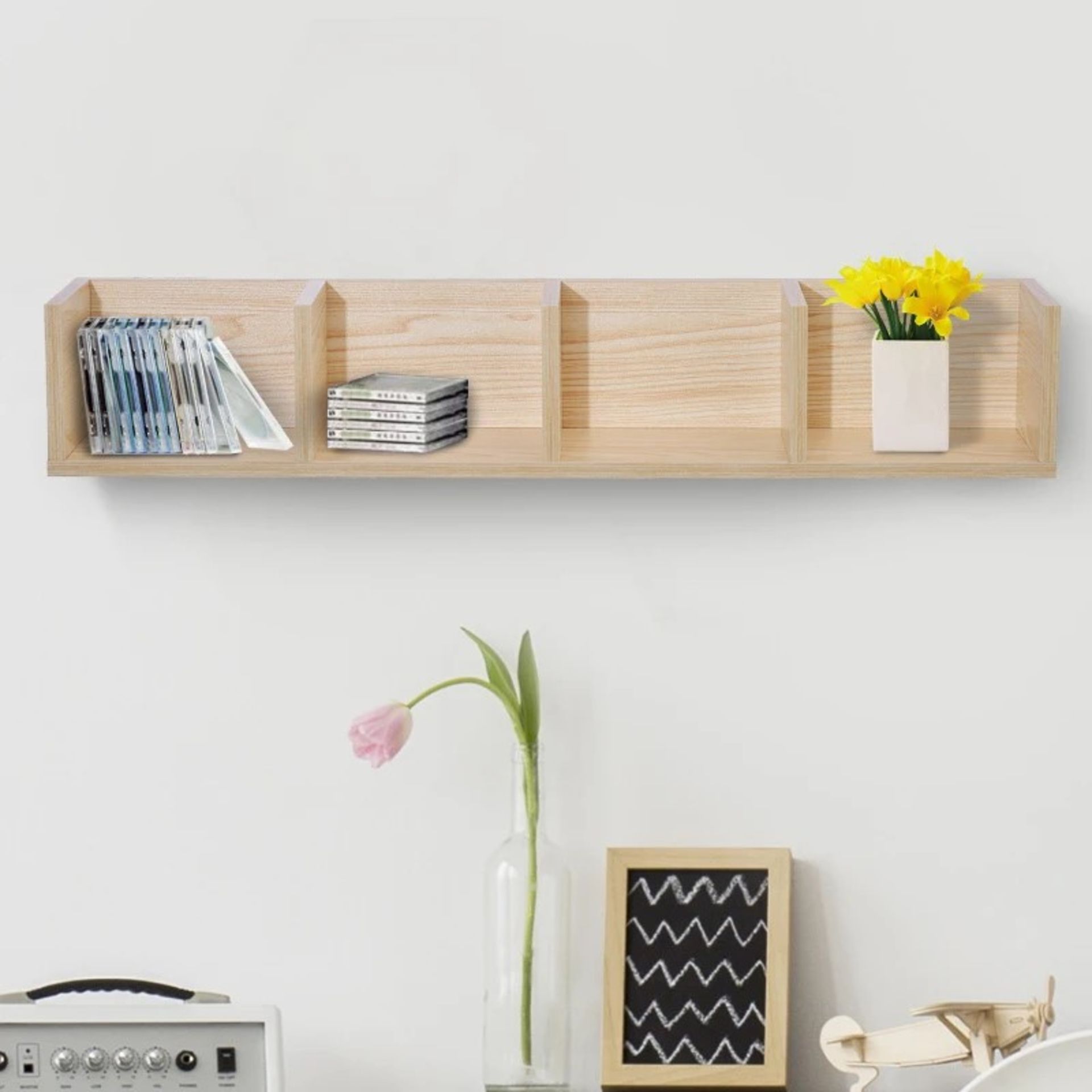 RRP £53.99 - 95cm Four-Compartment Wall Shelf - Brown - Overall Dimension: 95L x 17W x 18H (cm);