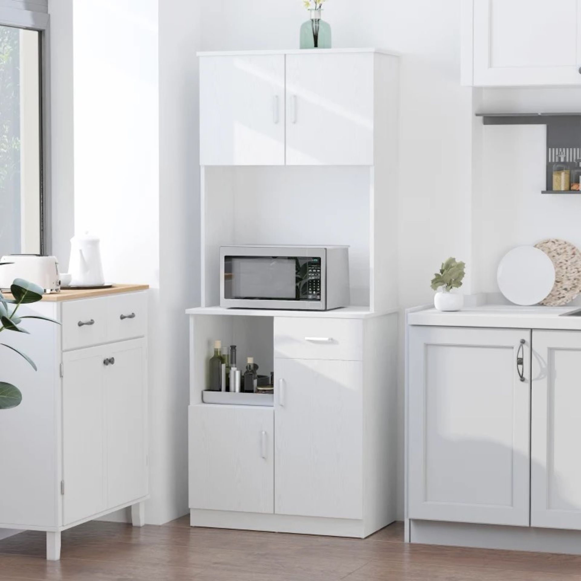 RRP £129.99 - Kitchen Cupboard with Doors Cabinet Shelves Drawer Open Countertop Storage Cabinet for