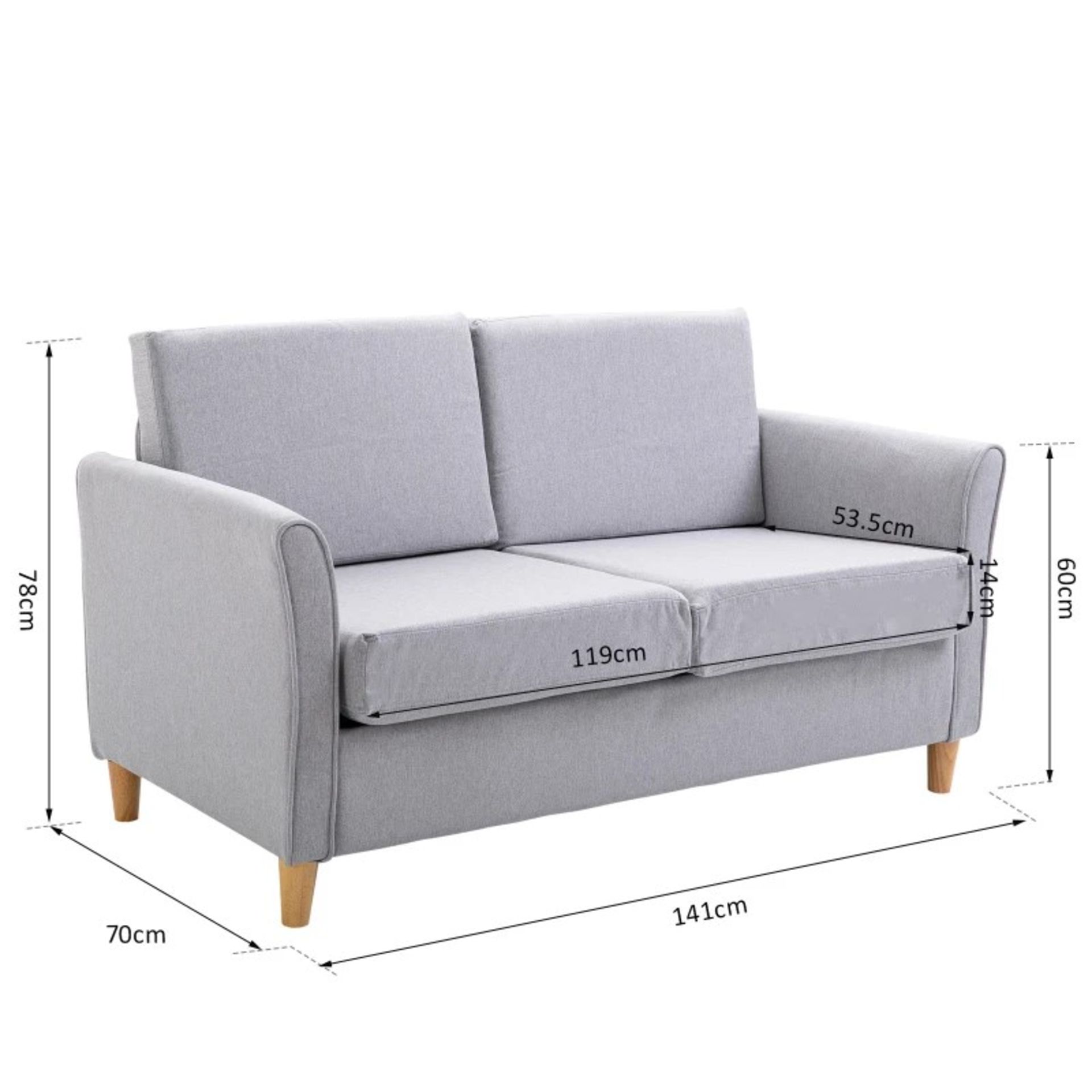 RRP £249.99 - Two-Seater Linen-Look Sofa - Grey - DIMENSIONS: 78H x 141W x 70Dcm. Seat: 43.5H x 119W - Image 4 of 5