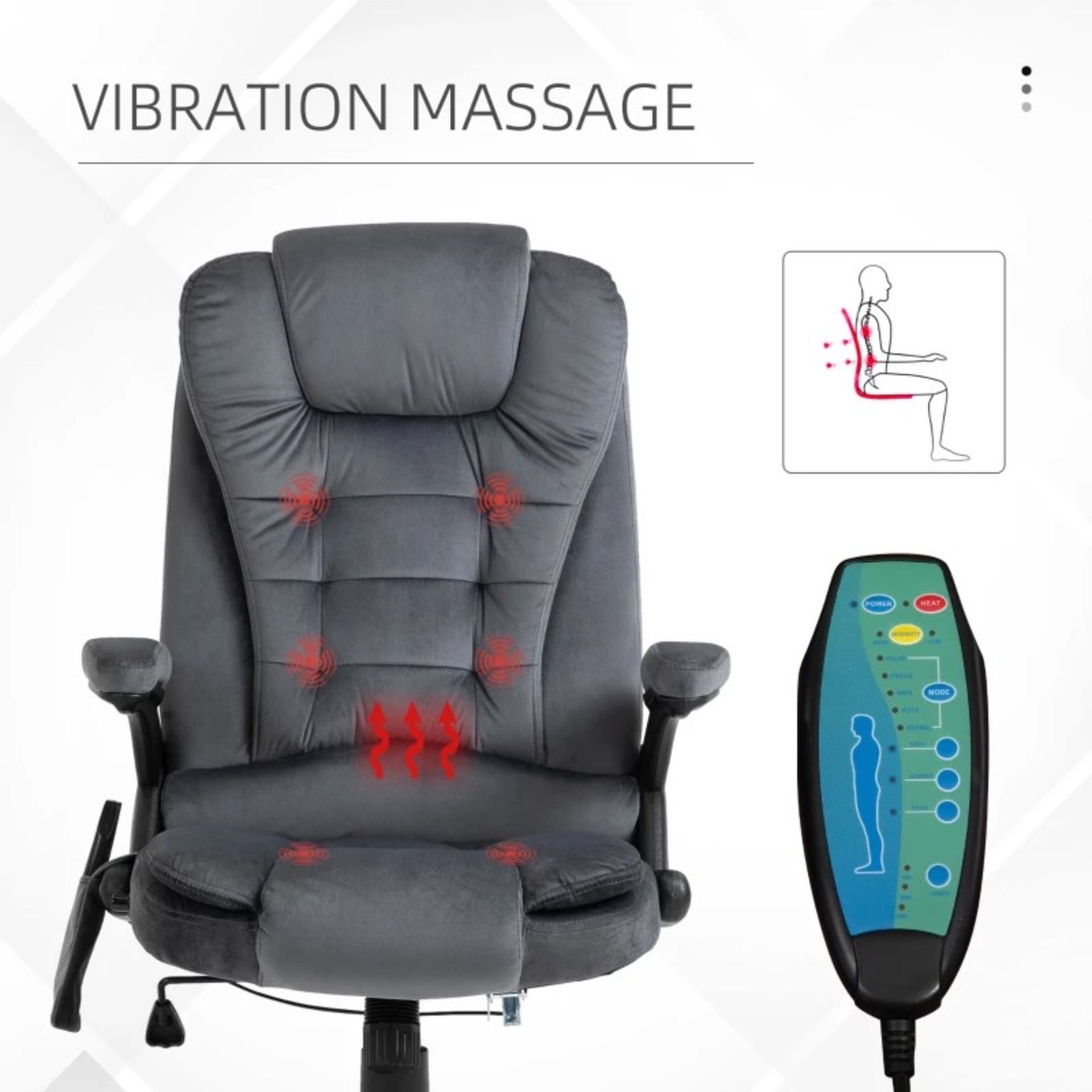RRP £185.99 - Massage Office Chair Recliner Ergonomic Gaming Heated Home Office Padded Velvet-Feel - Image 3 of 5