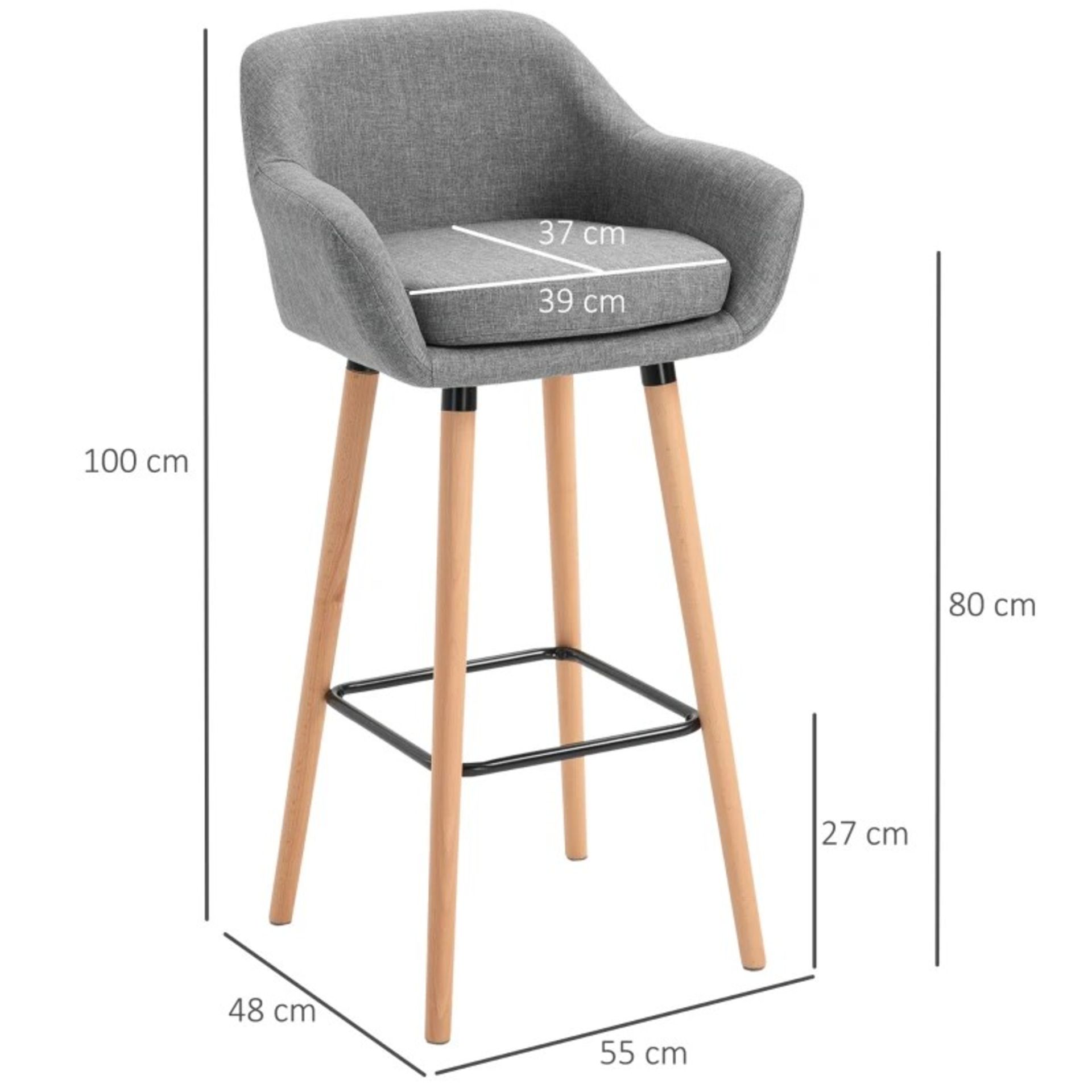 RRP £156.99 - Set of 2 Bar Stools Modern Upholstered Seat Bar Chairs w/ Metal Frame, Solid Wood Legs - Image 3 of 4