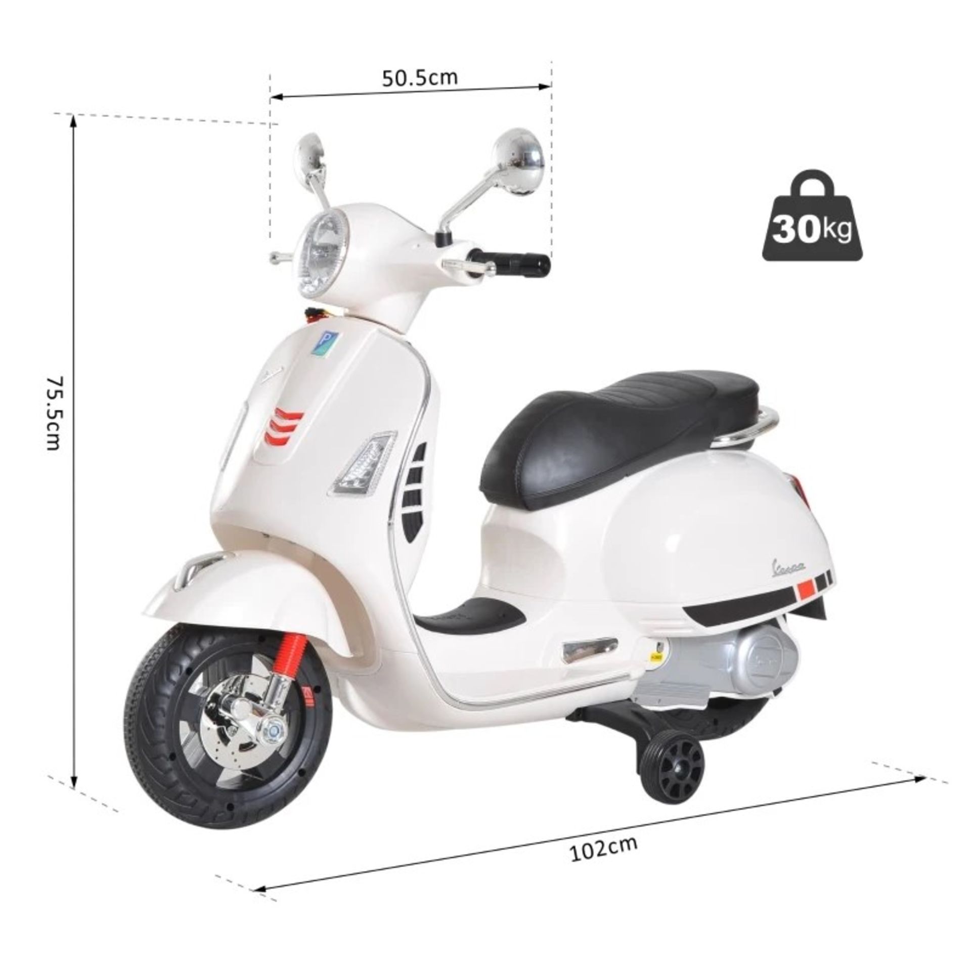 RRP £110.99 - Kids Ride On Vespa Motorcycle W/LED Lights - White - - Image 3 of 5