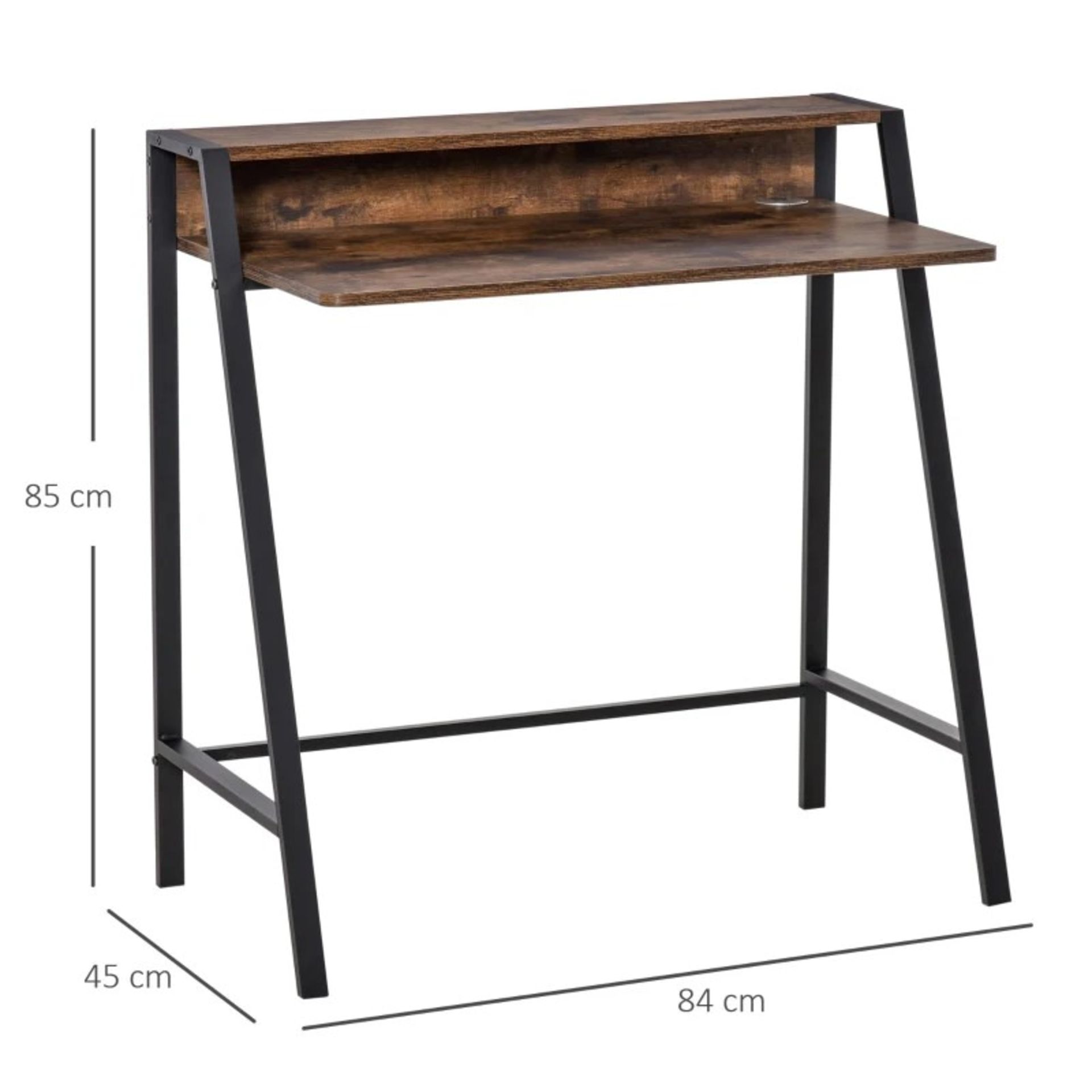 RRP £61.99 - Industrial-Style Open Writing Desk, with Top Shelf - Brown - 85H x 84L x 45Wcm. Top - Image 3 of 5