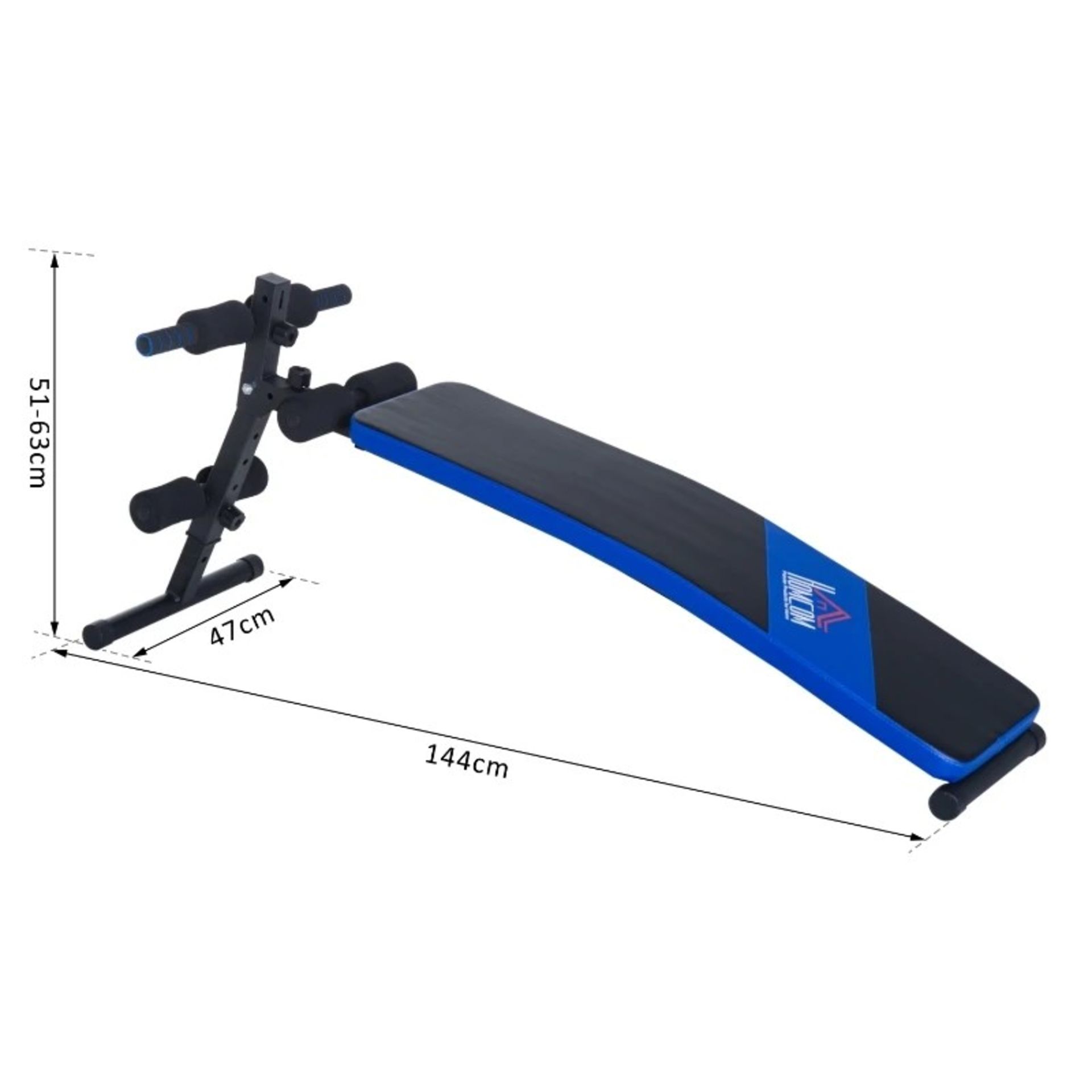 RRP £52.99 - Sit-up Workout Bench, Steel-Black/Blue - Overall Size: 144L x 47W x 51-63H cm. Assembly - Image 2 of 4