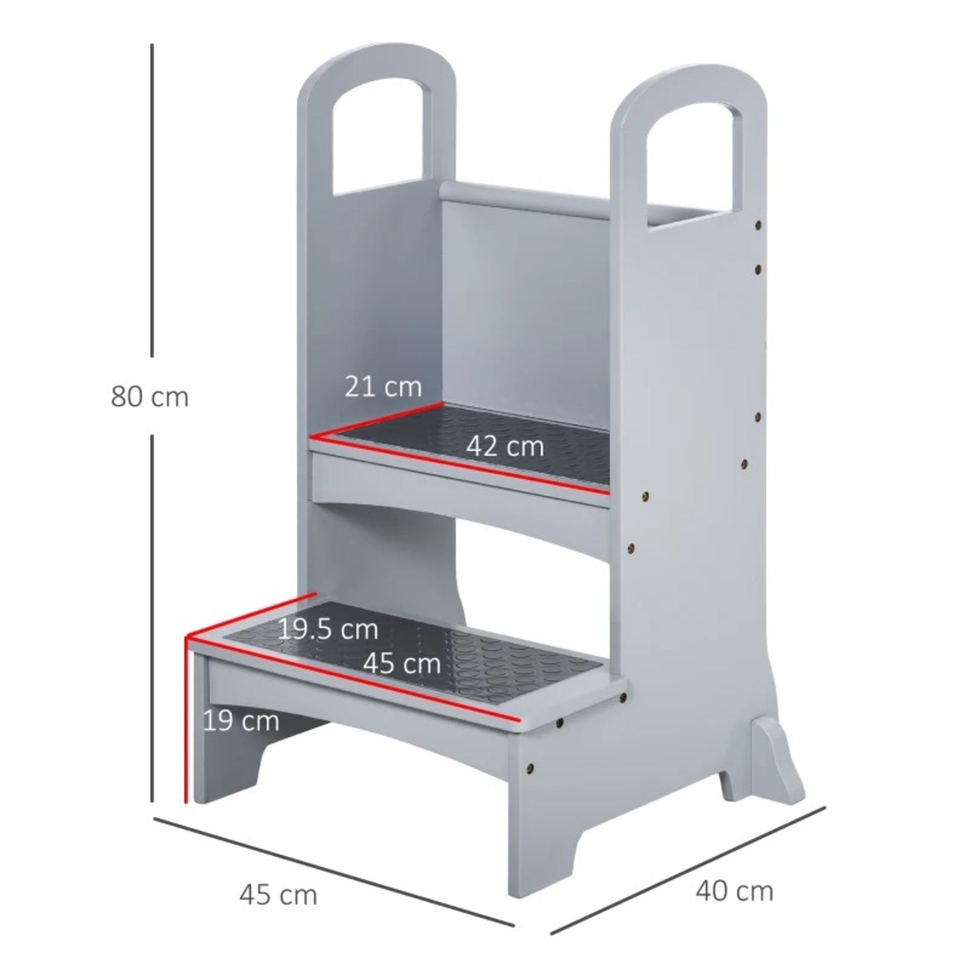 RRP £57.99 - Kids Two-Step Stool, with Handles – Grey - ANTI-SLIP PANELS: Placed on both the steps - Image 2 of 3