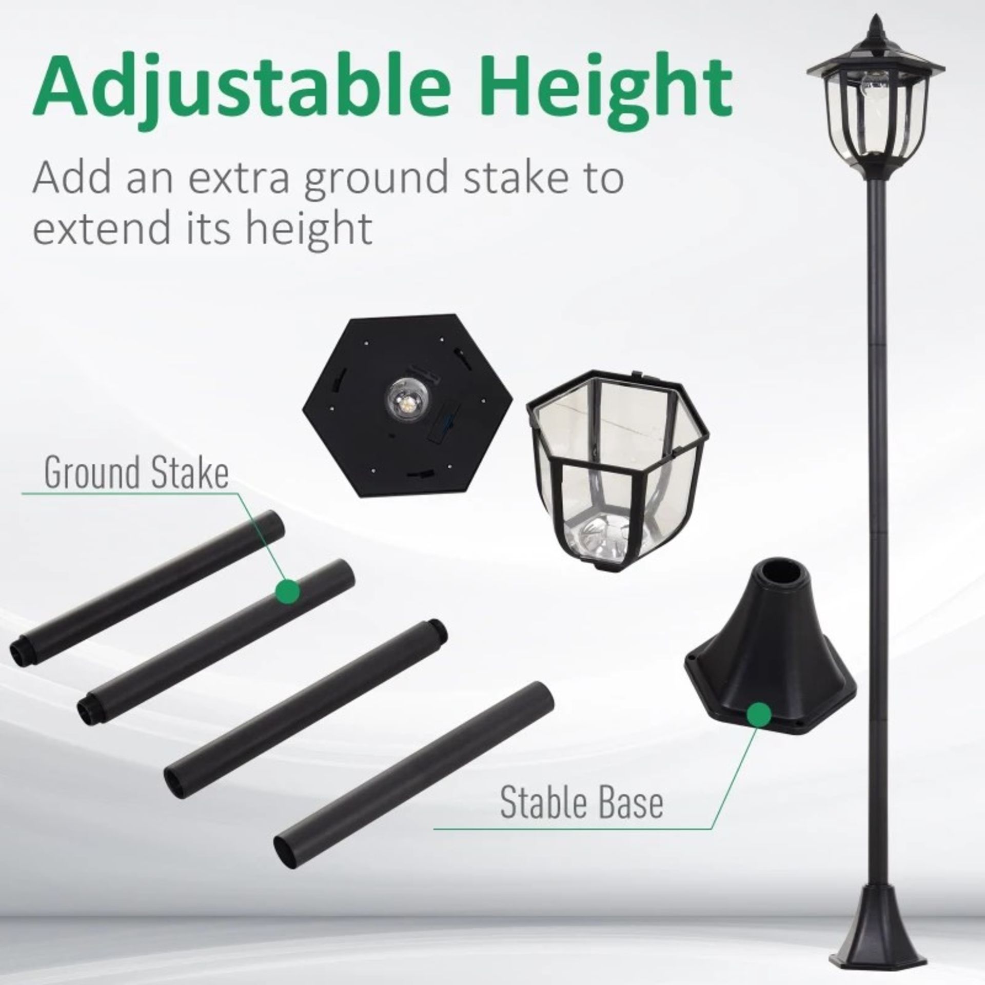 RRP £55.99 - 1.77m Tall Free-Standing ABS Garden Solar LED Lamp Post Black - - Image 2 of 4