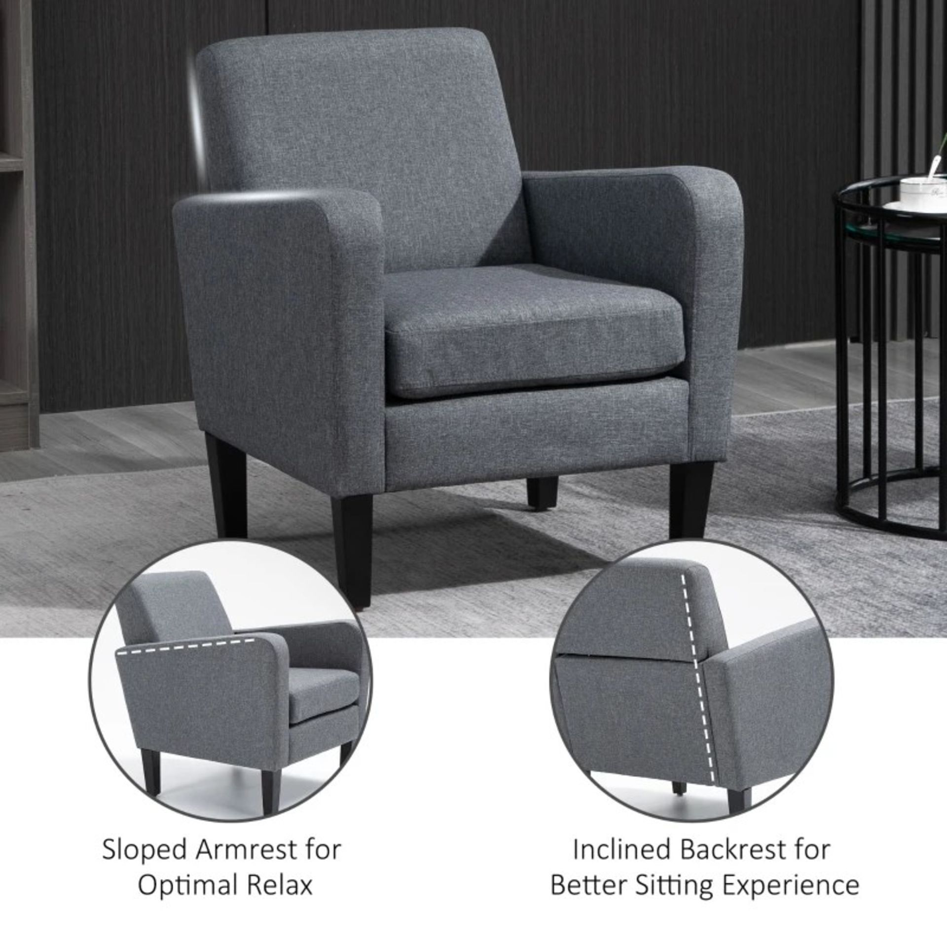 RRP £162.99 - Linen Single Armchair, with Padded Seat - Grey - DIMENSIONS: 74H x 66W x 72Dcm. - Image 2 of 4