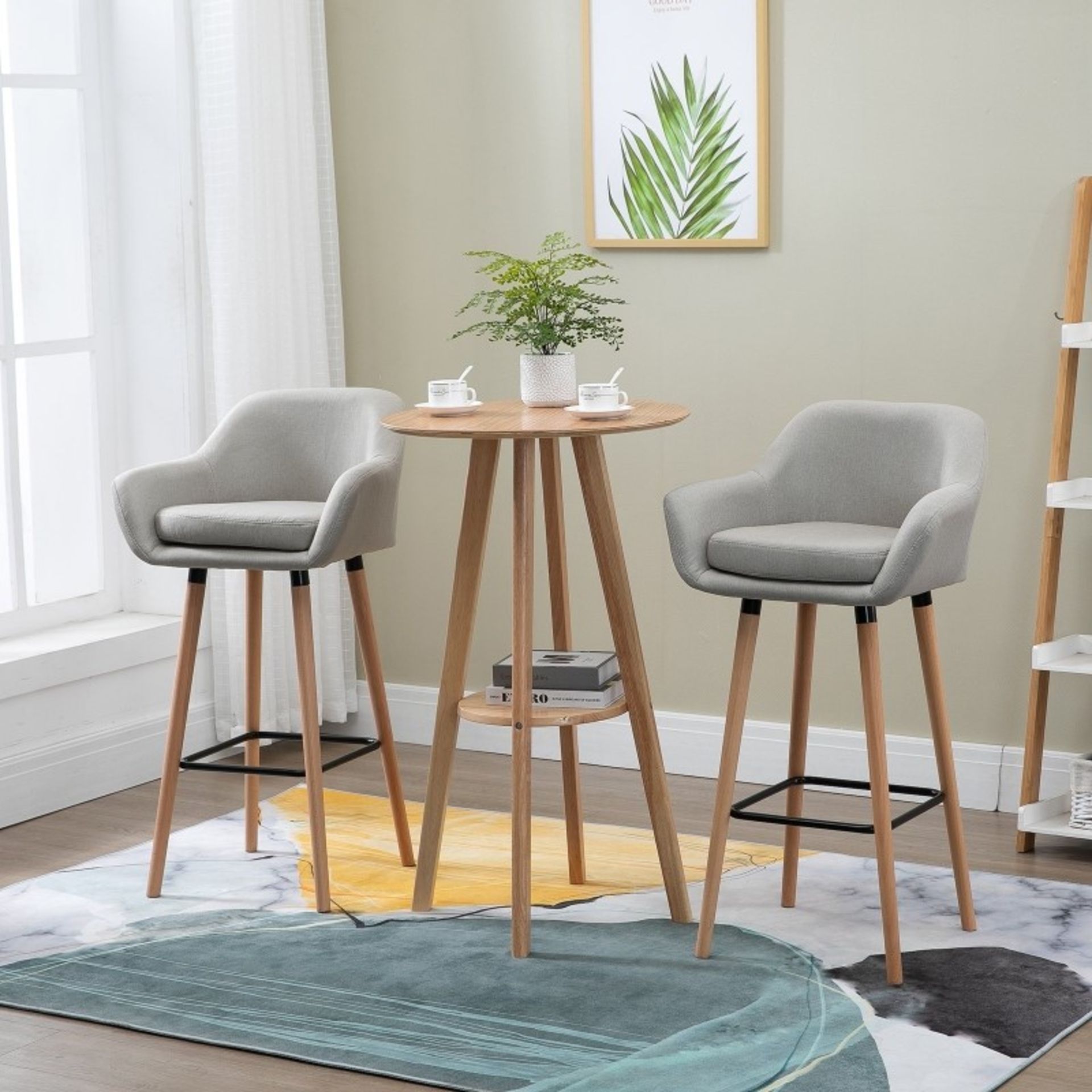 RRP £162.99 - Set of 2 Bar Stools Modern Upholstered Seat Bar Chairs w/ Metal Frame, Solid Wood Legs