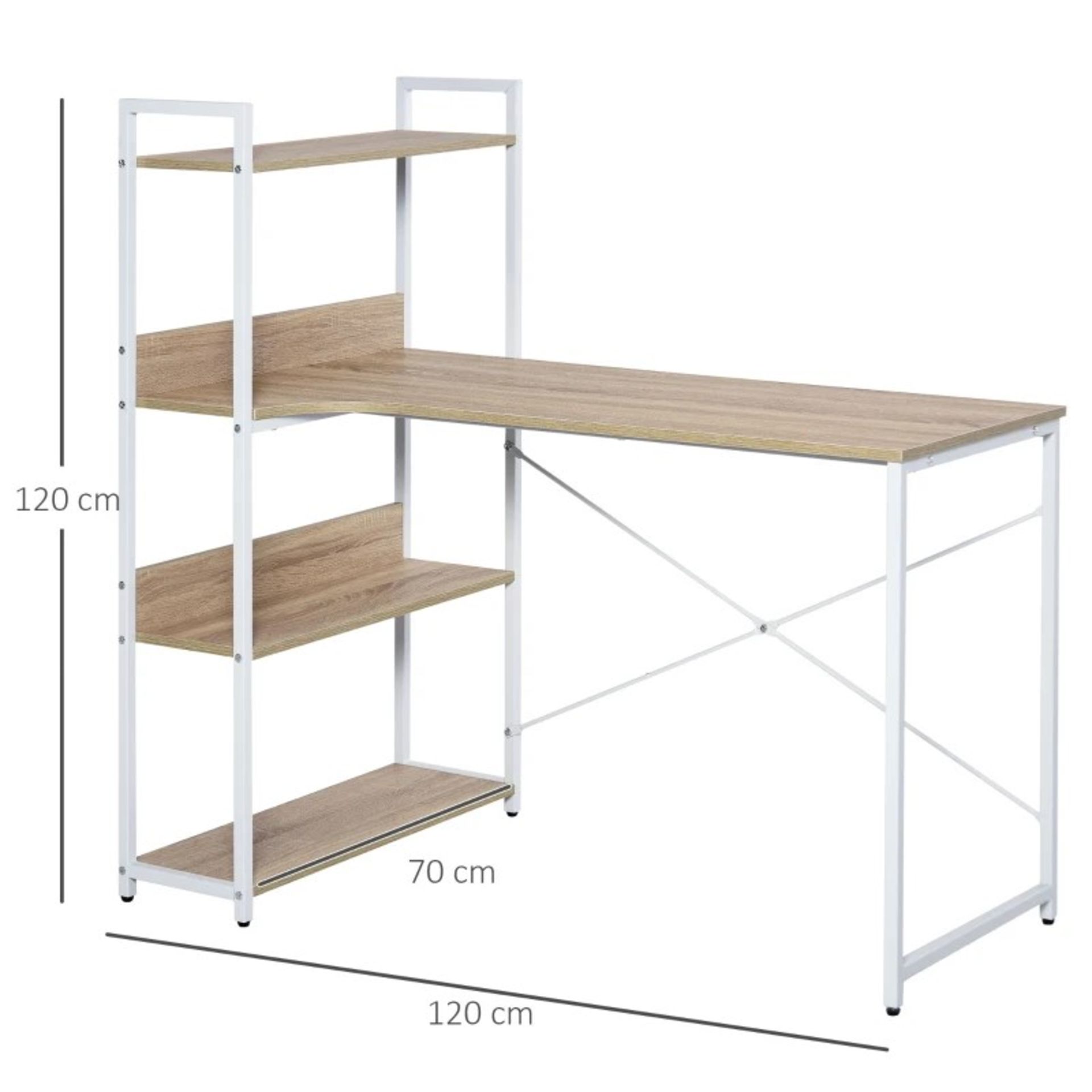 RRP £82.99 - Metal Frame 4-Tier Storage Desk Oak/White - DIMENSIONS: 120H x 120W x 70Dcm. Desk: - Image 3 of 4