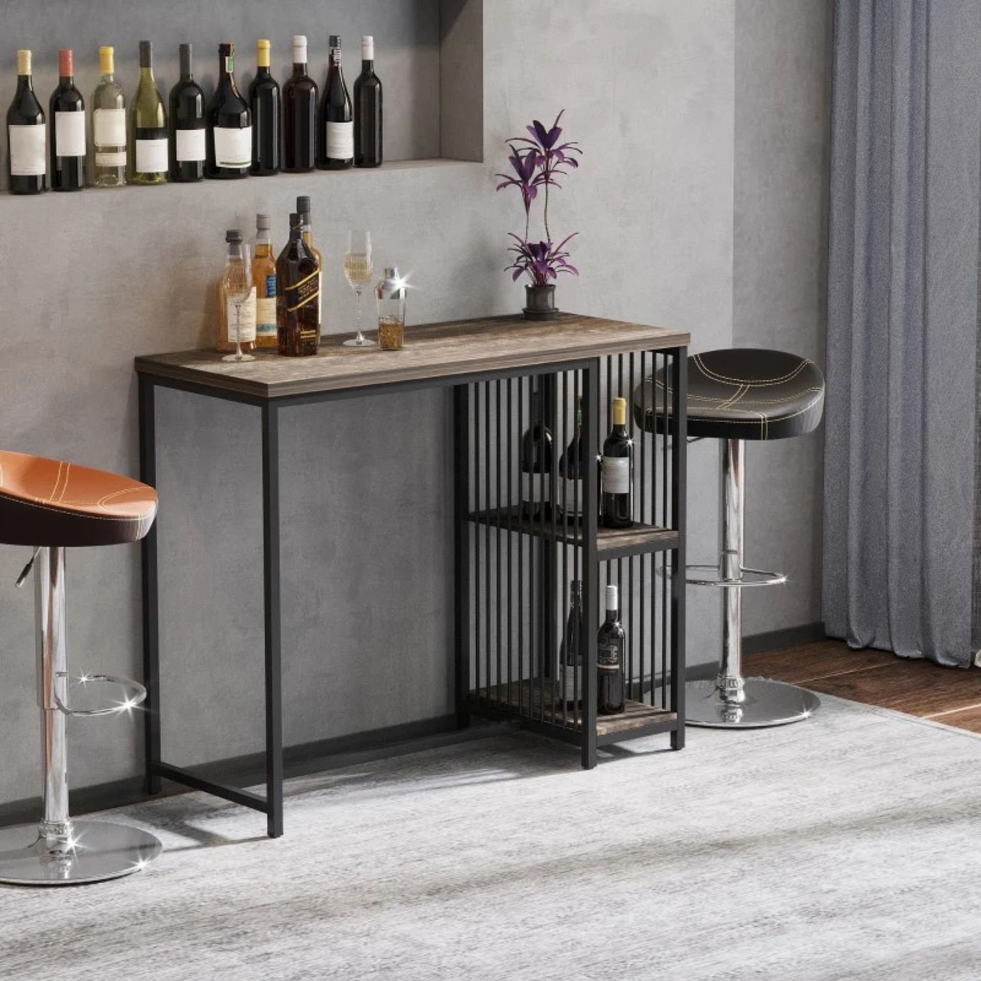 RRP £118.99 - Bar Table with 2-Tier Shelf, Steel Tube, Adjustable Foot Pad for Home Pub Café -