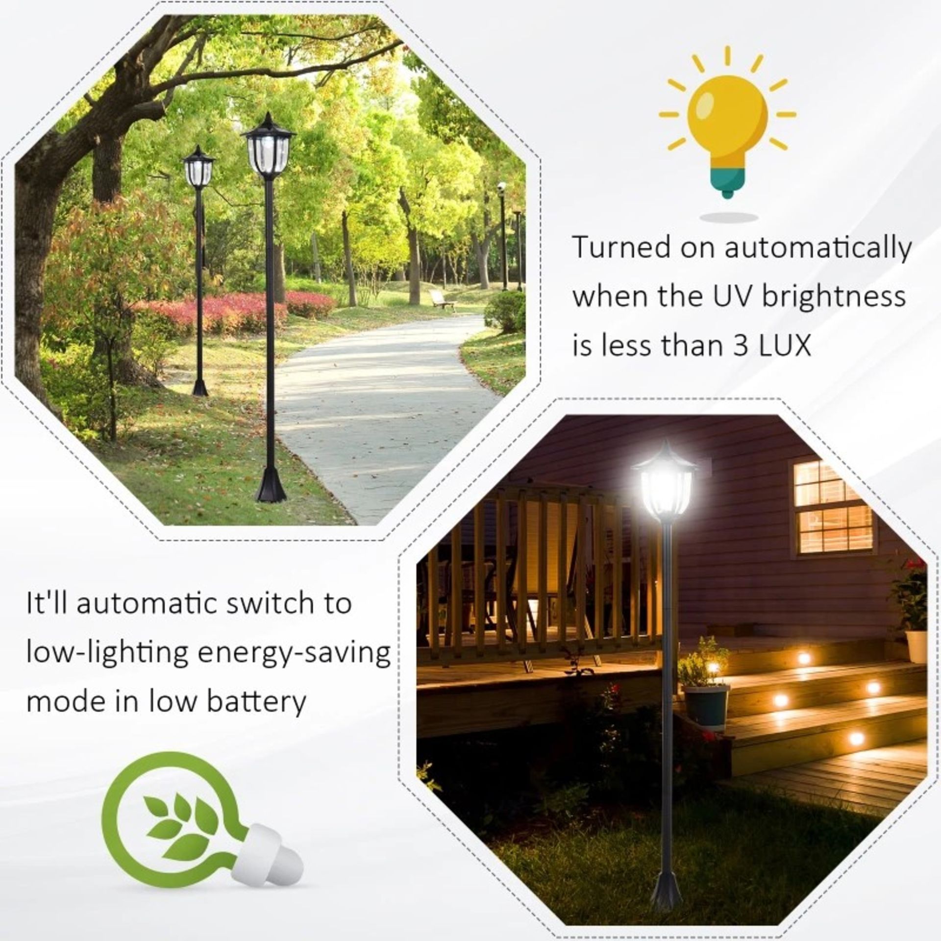 RRP £55.99 - 1.77m Tall Free-Standing ABS Garden Solar LED Lamp Post Black - - Image 3 of 4