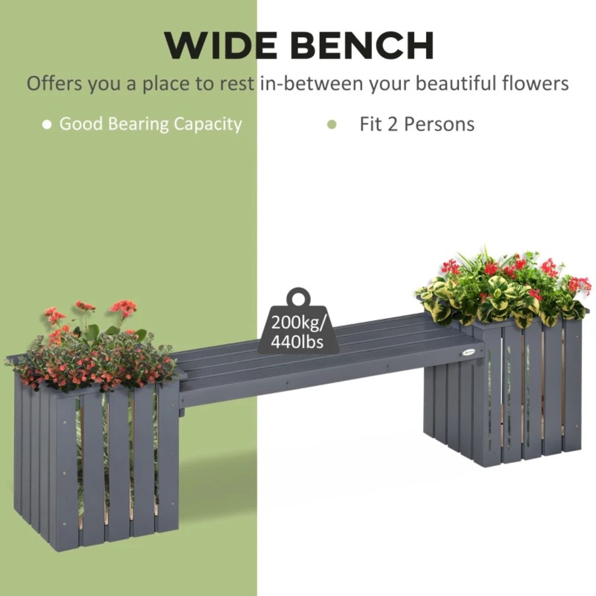 RRP £119.99 - 2 Seater Wooden Garden Planter & Bench Combination, Planter Box with Garden Bench - Image 2 of 4