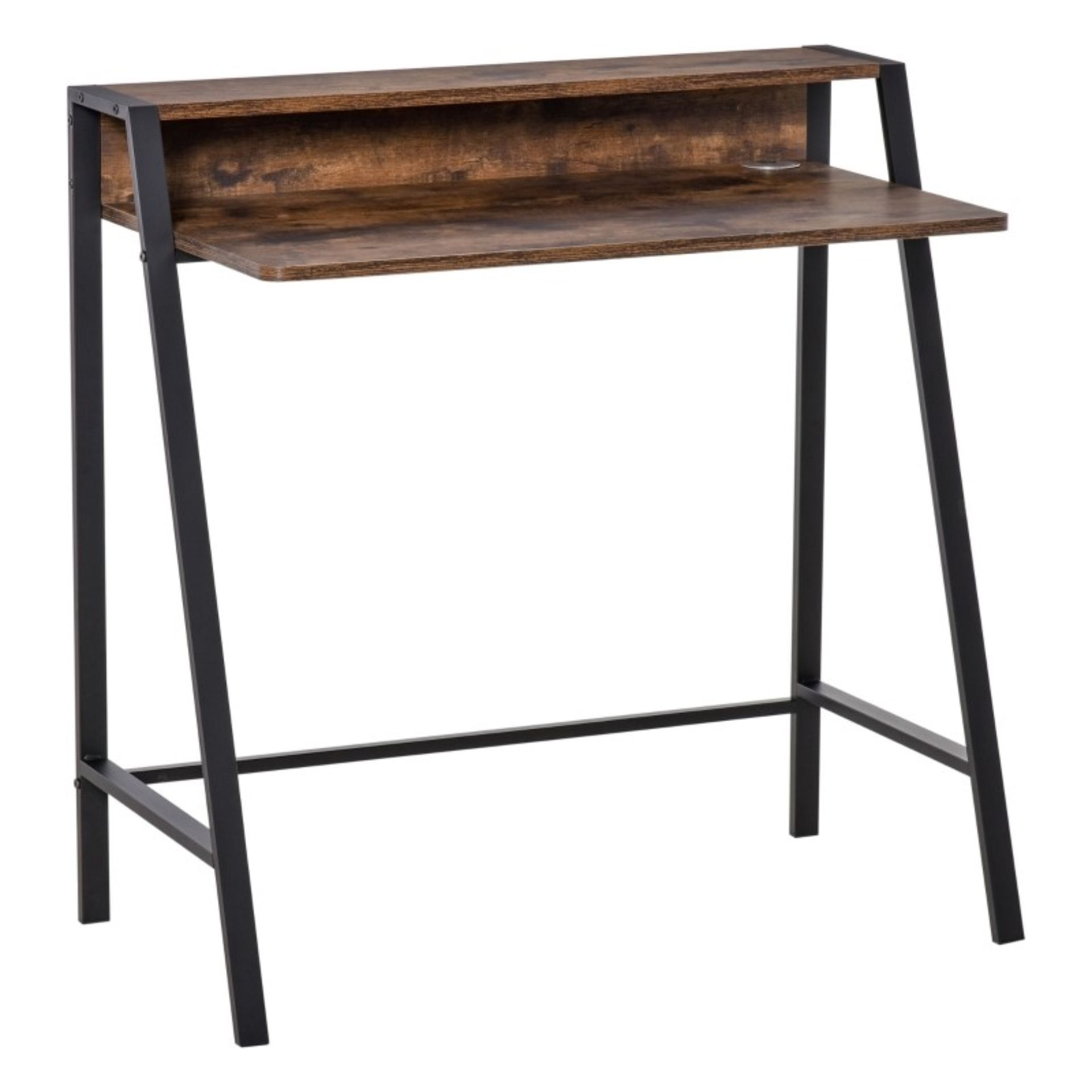 RRP £61.99 - Industrial-Style Open Writing Desk, with Top Shelf - Brown - 85H x 84L x 45Wcm. Top